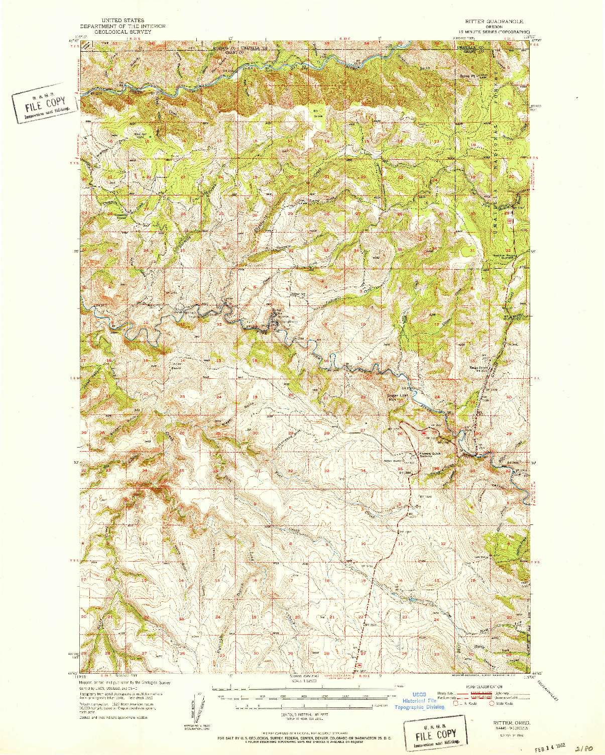 USGS 1:62500-SCALE QUADRANGLE FOR RITTER, OR 1952