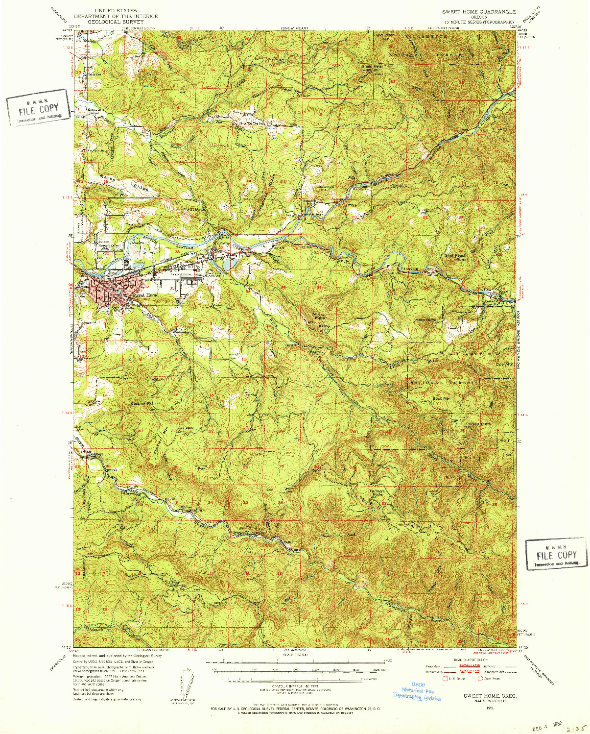 USGS 1:62500-SCALE QUADRANGLE FOR SWEET HOME, OR 1951