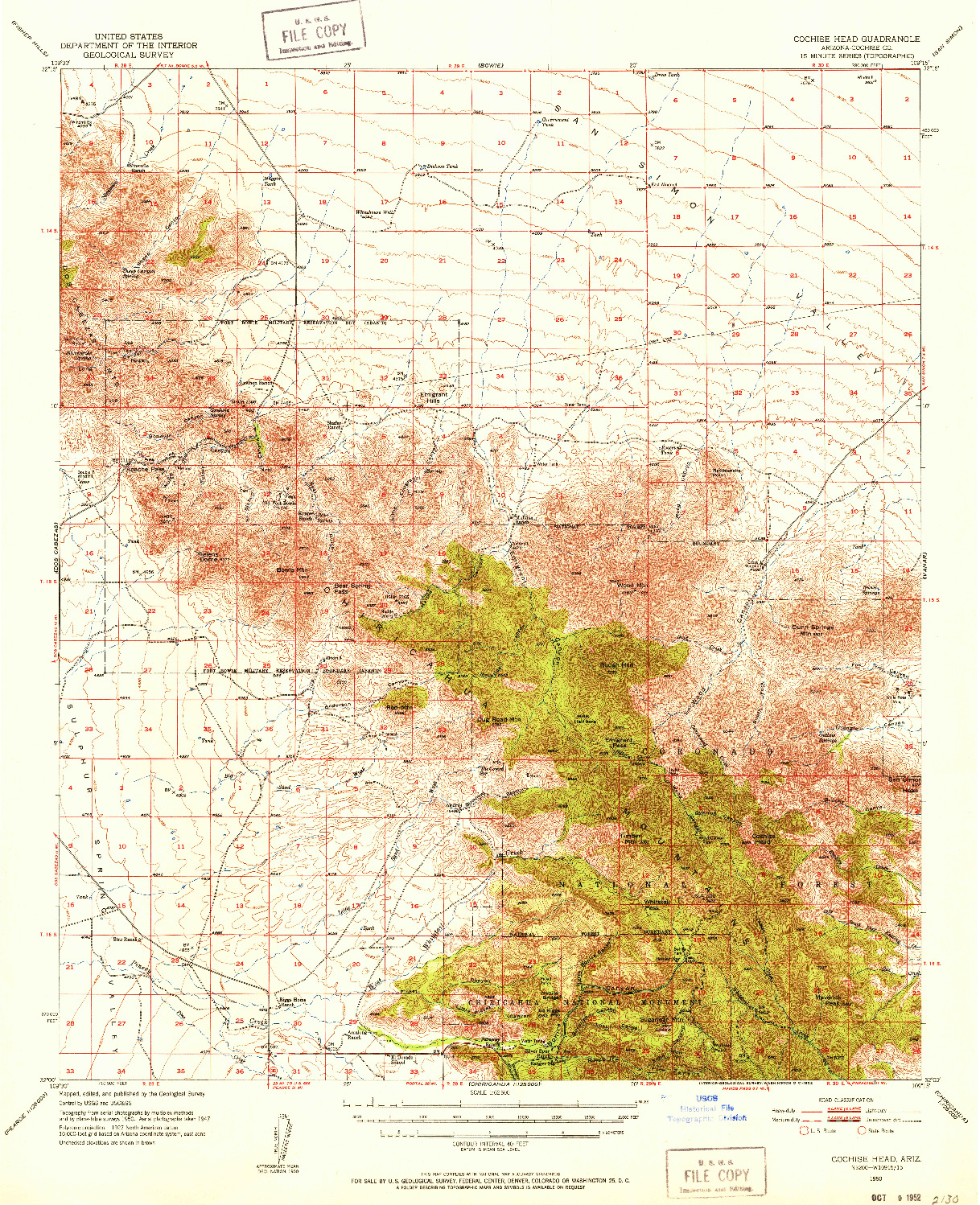 USGS 1:62500-SCALE QUADRANGLE FOR COCHISE HEAD, AZ 1950