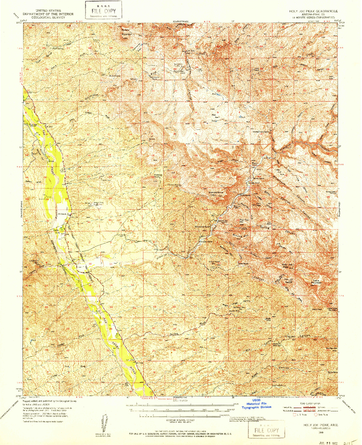 USGS 1:62500-SCALE QUADRANGLE FOR HOLY JOE PEAK, AZ 1949