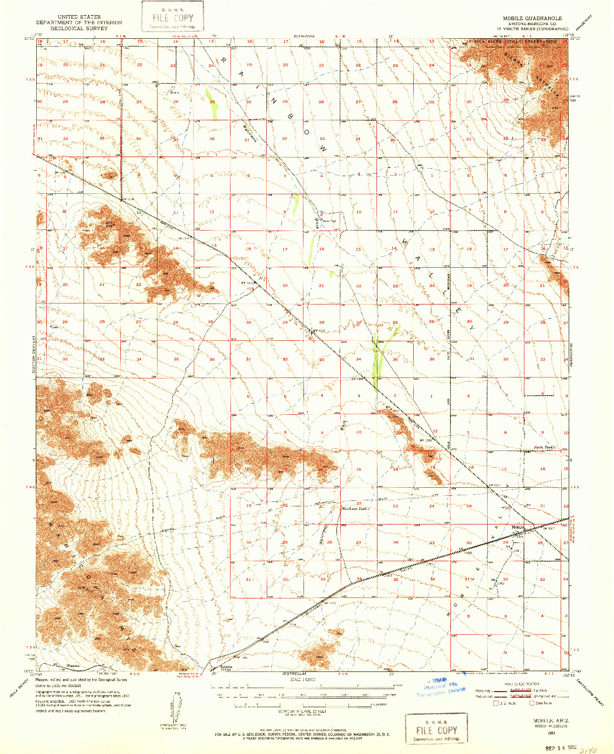 USGS 1:62500-SCALE QUADRANGLE FOR MOBILE, AZ 1951