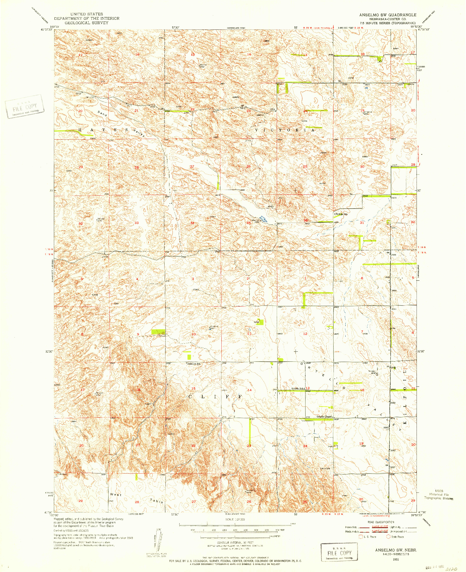 USGS 1:24000-SCALE QUADRANGLE FOR ANSELMO SW, NE 1951