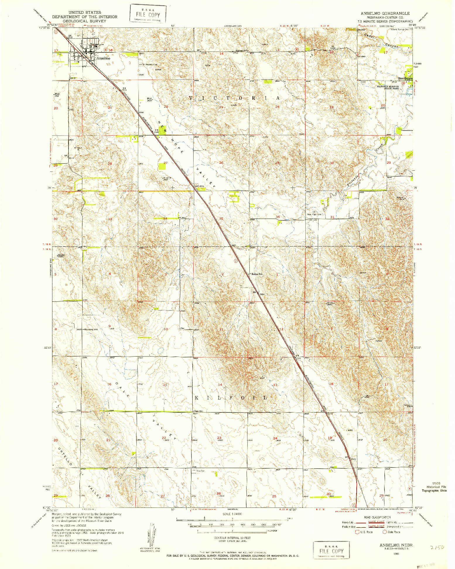 USGS 1:24000-SCALE QUADRANGLE FOR ANSELMO, NE 1951