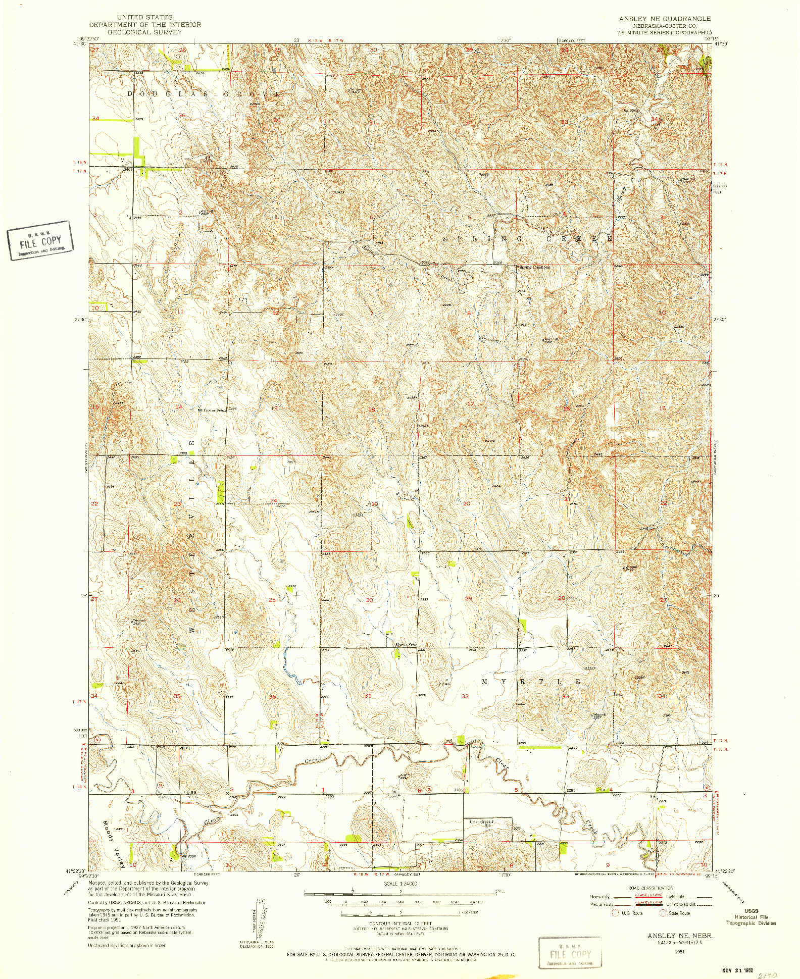 USGS 1:24000-SCALE QUADRANGLE FOR ANSLEY NE, NE 1951