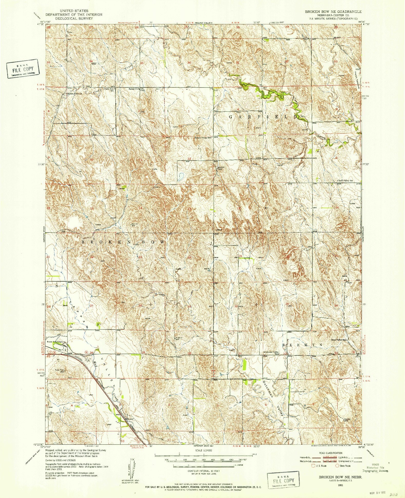 USGS 1:24000-SCALE QUADRANGLE FOR BROKEN BOW NE, NE 1951