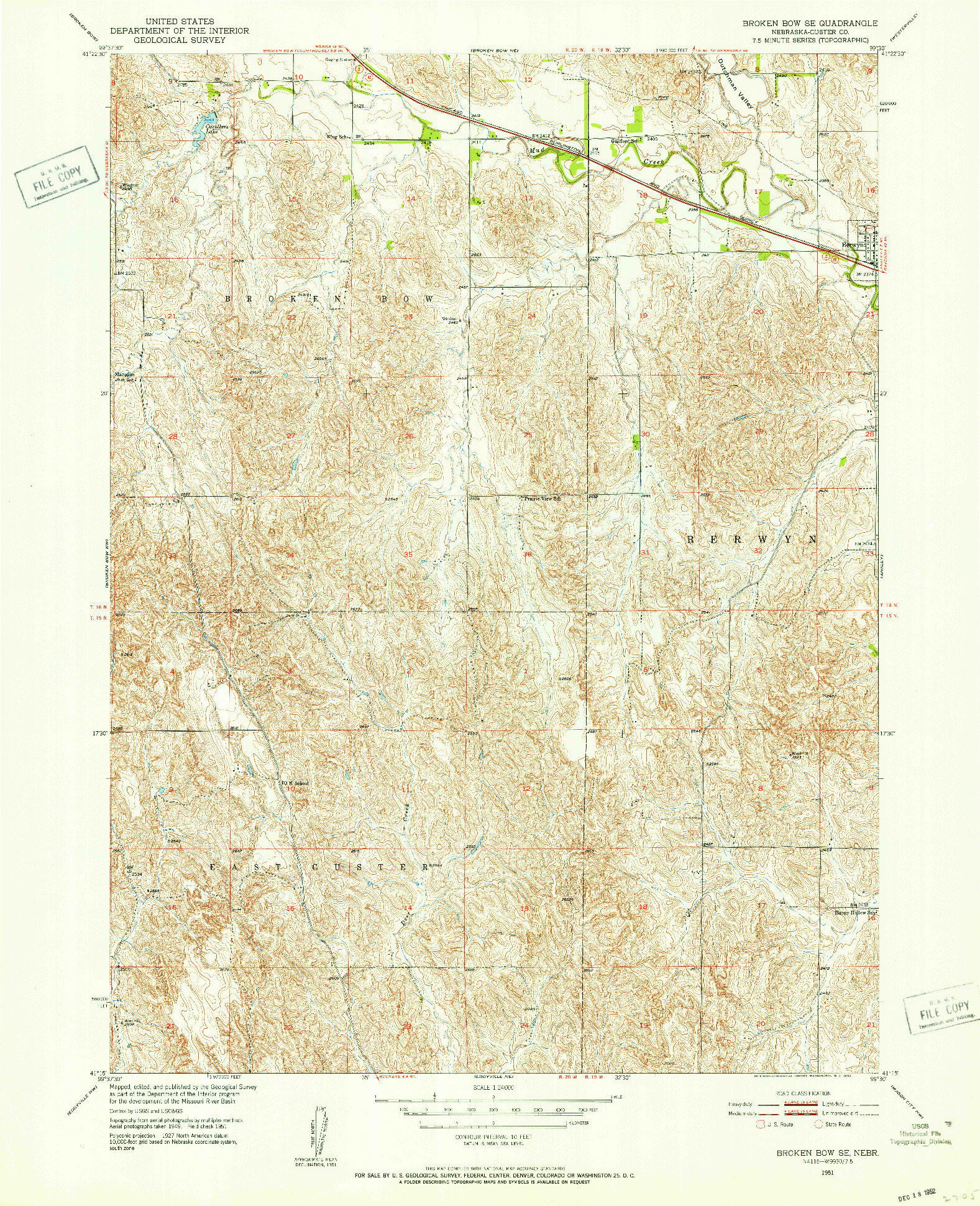 USGS 1:24000-SCALE QUADRANGLE FOR BROKEN BOW SE, NE 1951