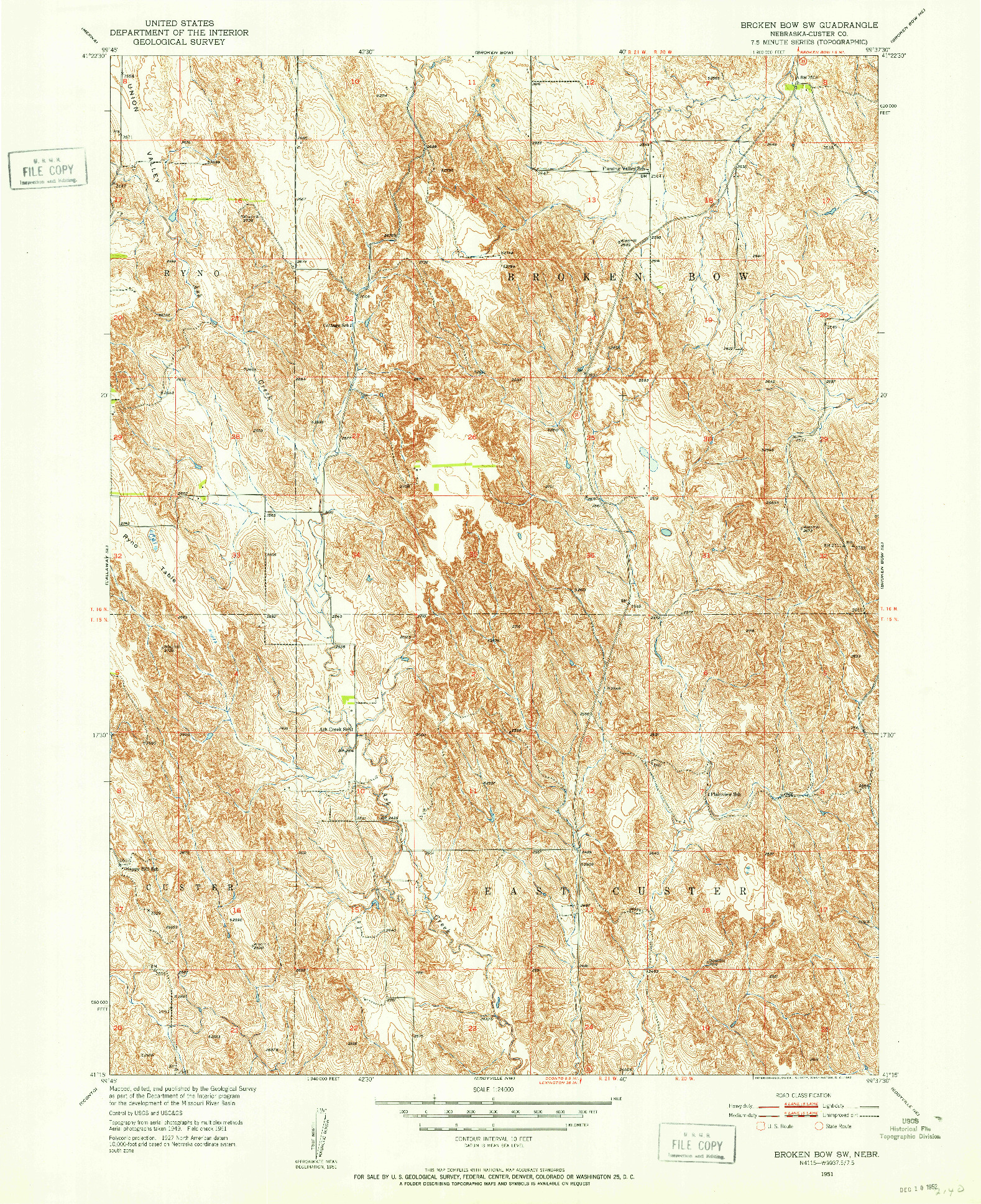 USGS 1:24000-SCALE QUADRANGLE FOR BROKEN BOW SW, NE 1951