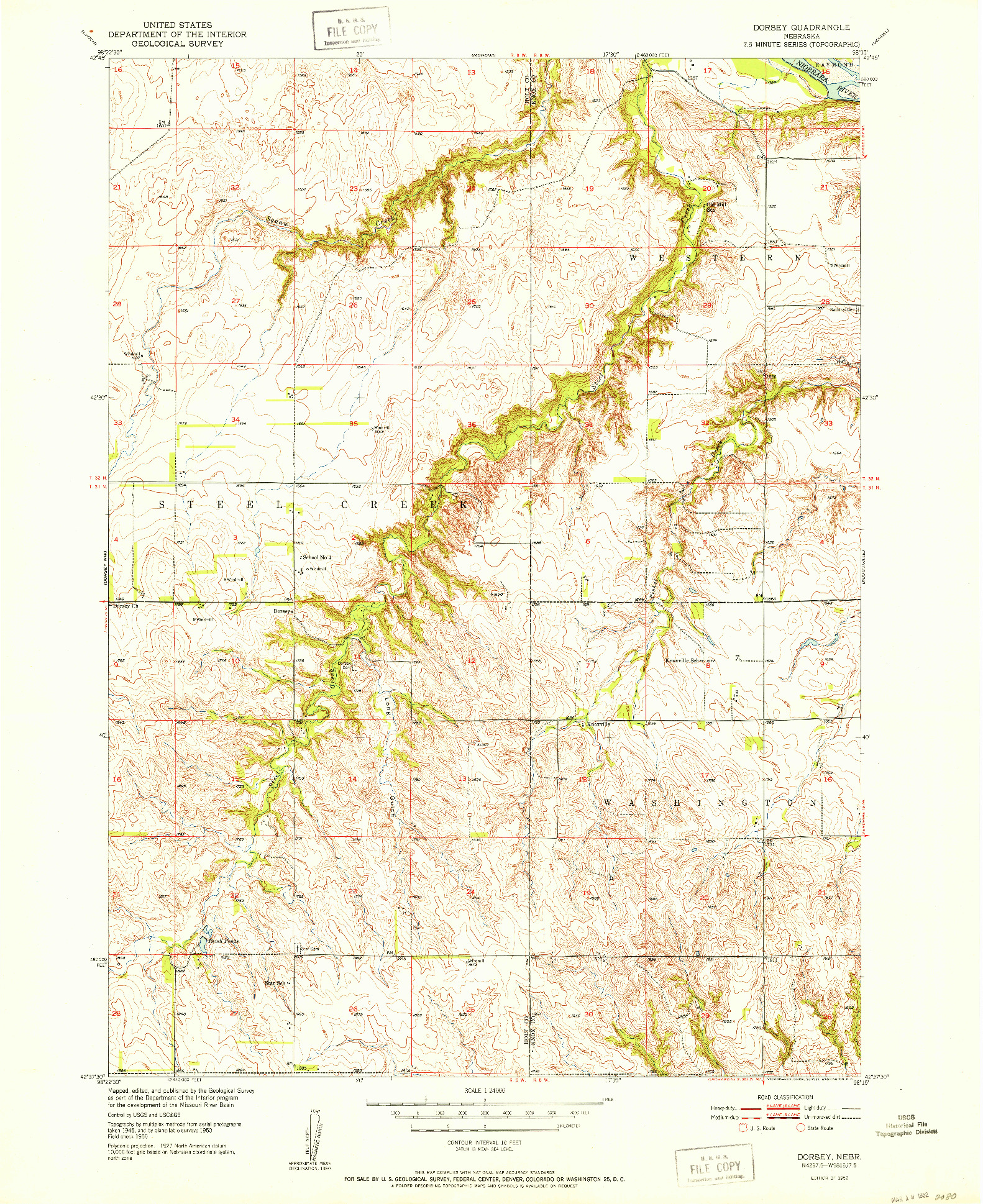 USGS 1:24000-SCALE QUADRANGLE FOR DORSEY, NE 1952
