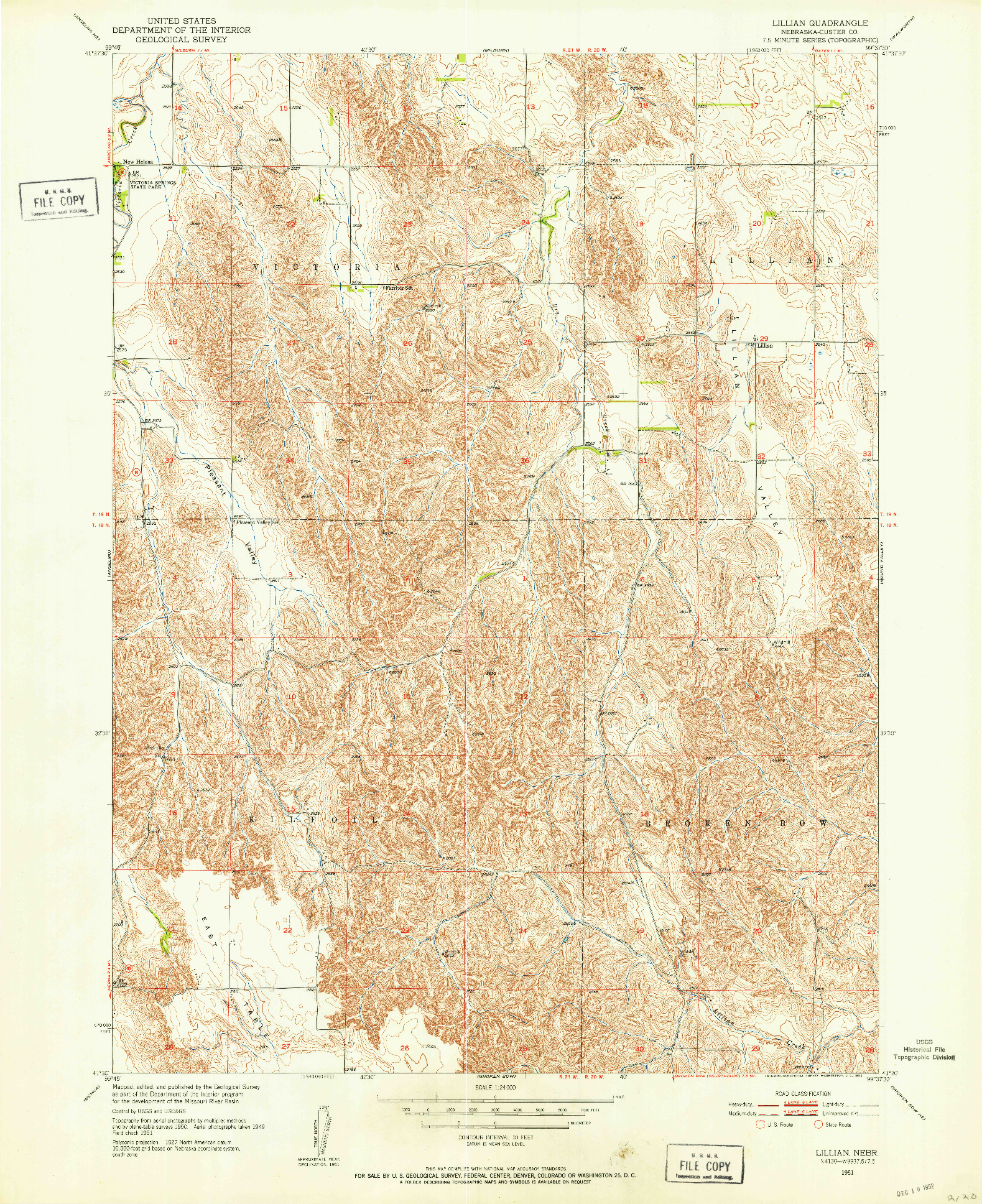 USGS 1:24000-SCALE QUADRANGLE FOR LILLIAN, NE 1951