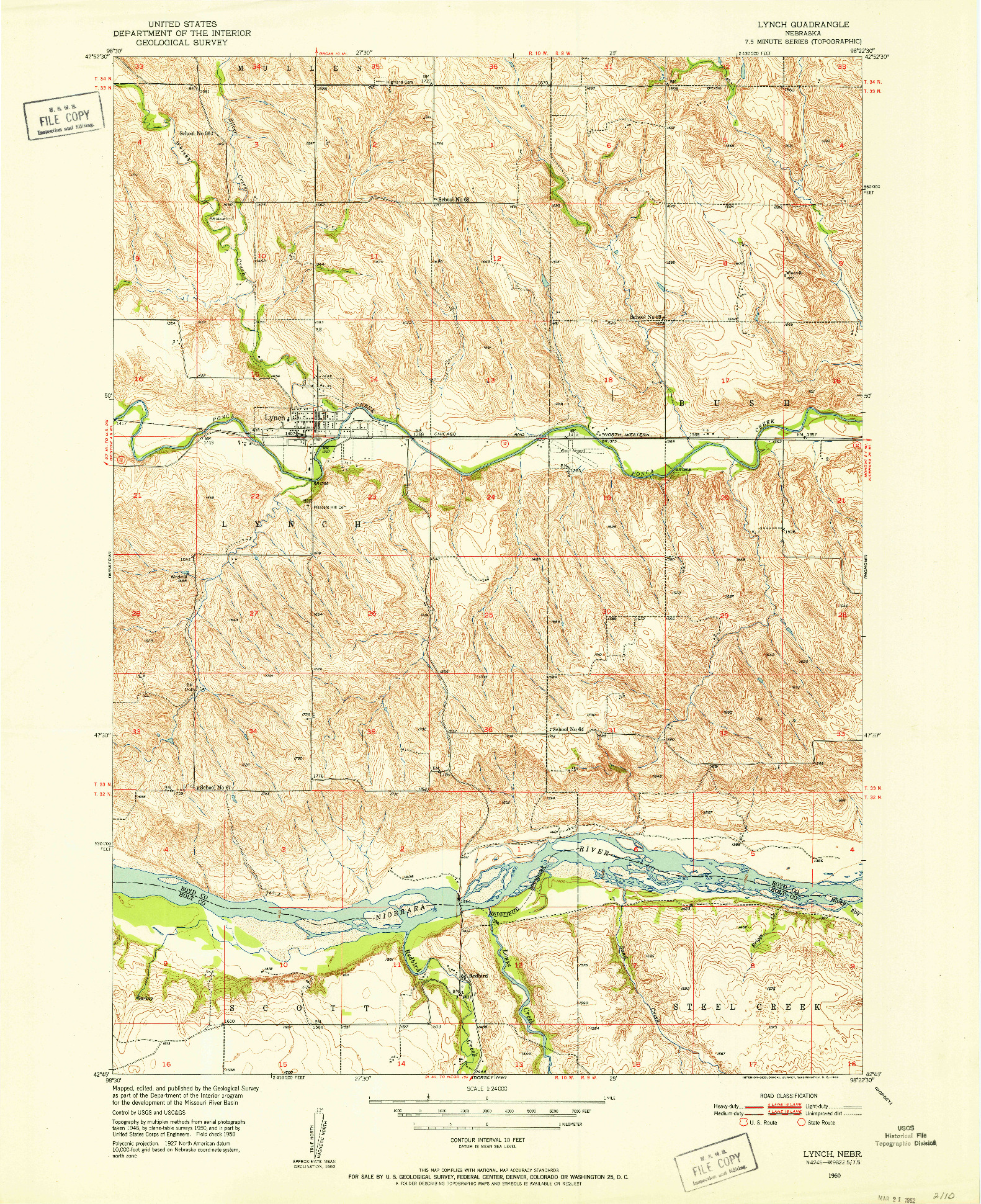 USGS 1:24000-SCALE QUADRANGLE FOR LYNCH, NE 1950