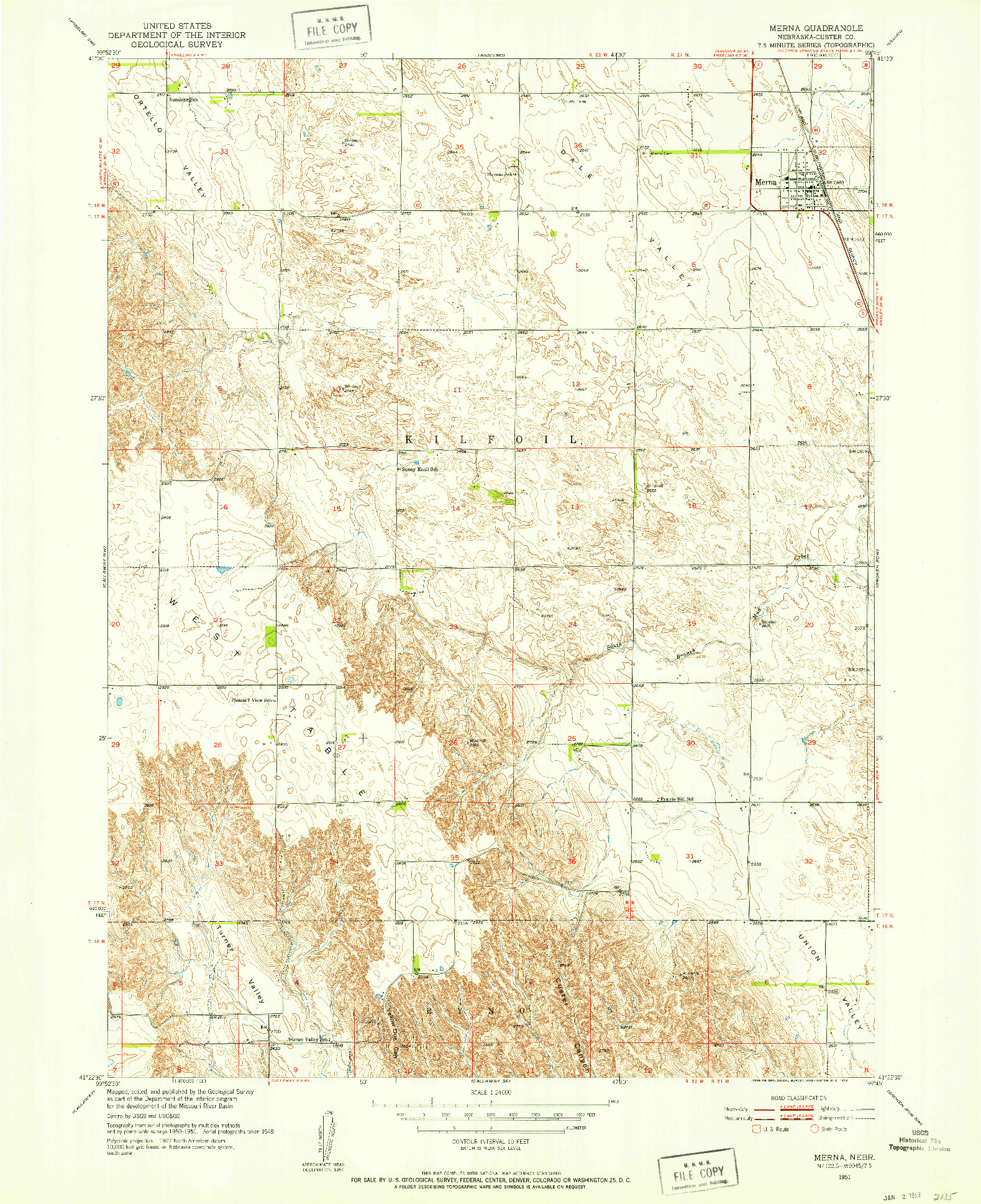 USGS 1:24000-SCALE QUADRANGLE FOR MERNA, NE 1951