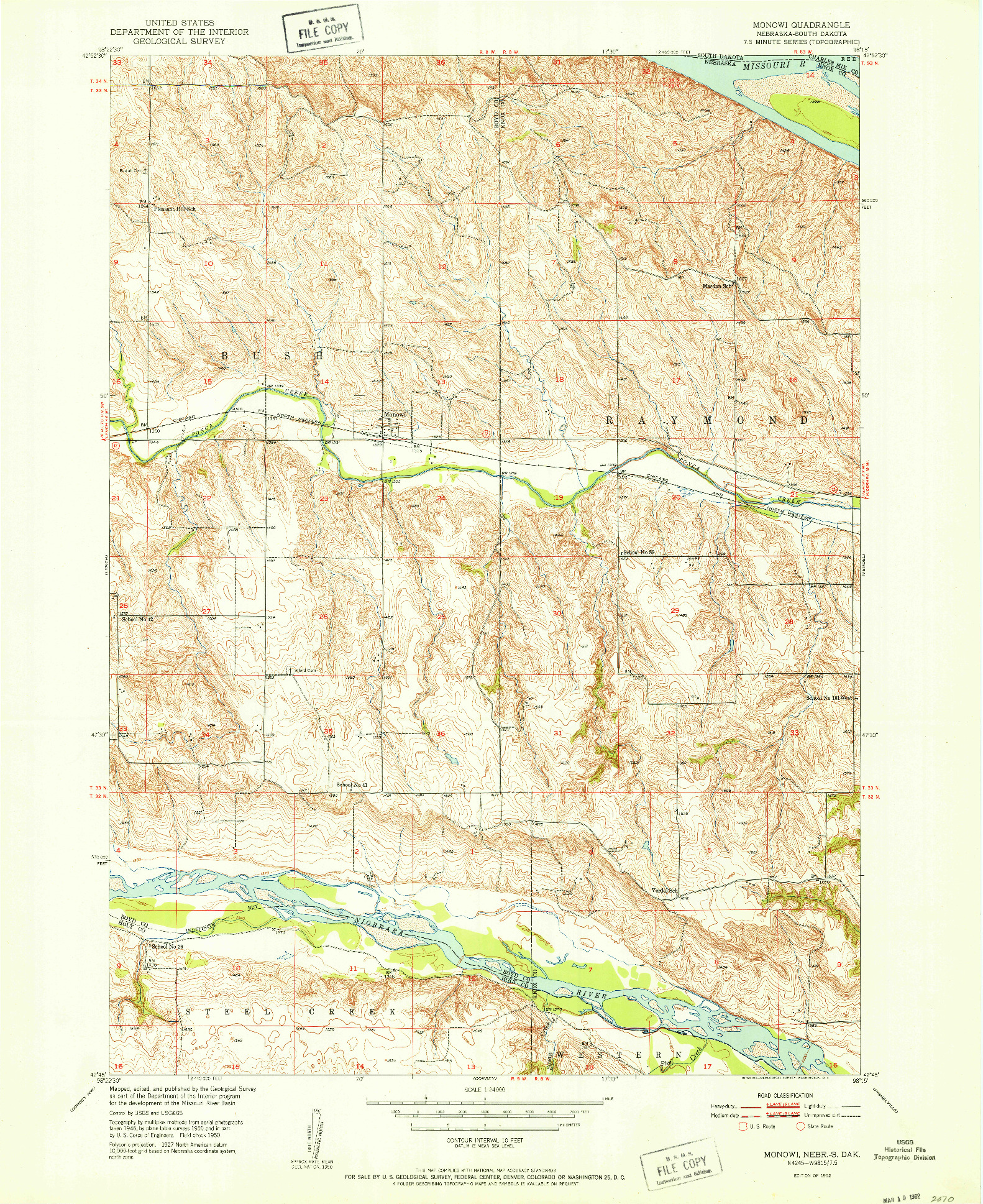 USGS 1:24000-SCALE QUADRANGLE FOR MONOWI, NE 1952