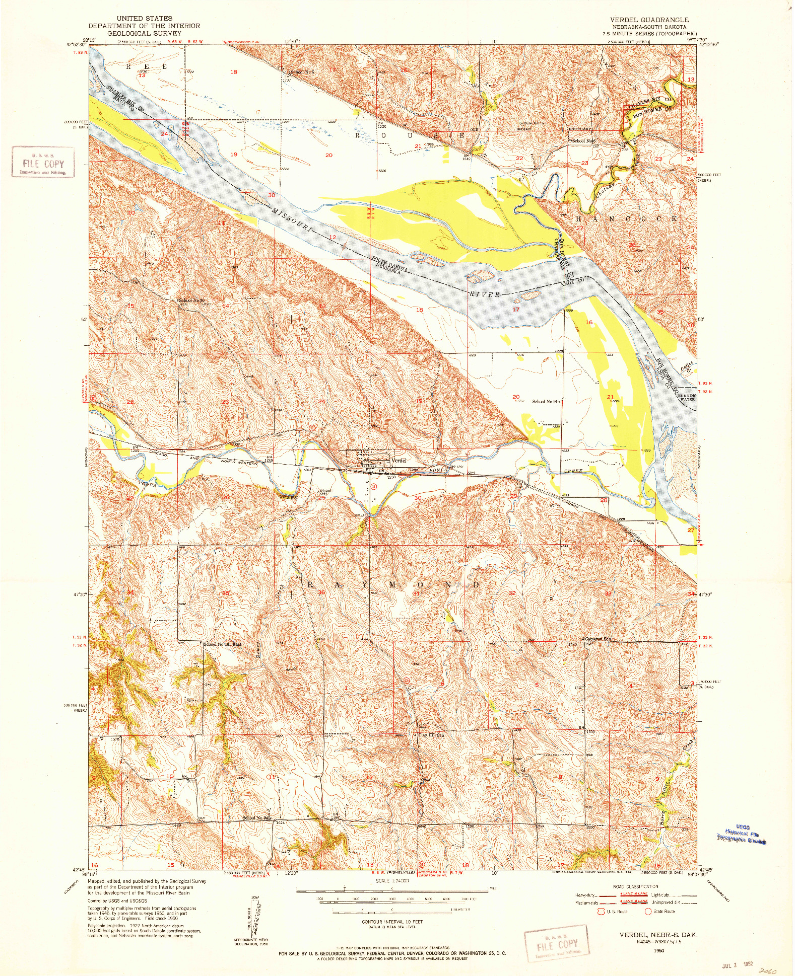 USGS 1:24000-SCALE QUADRANGLE FOR VERDEL, NE 1950