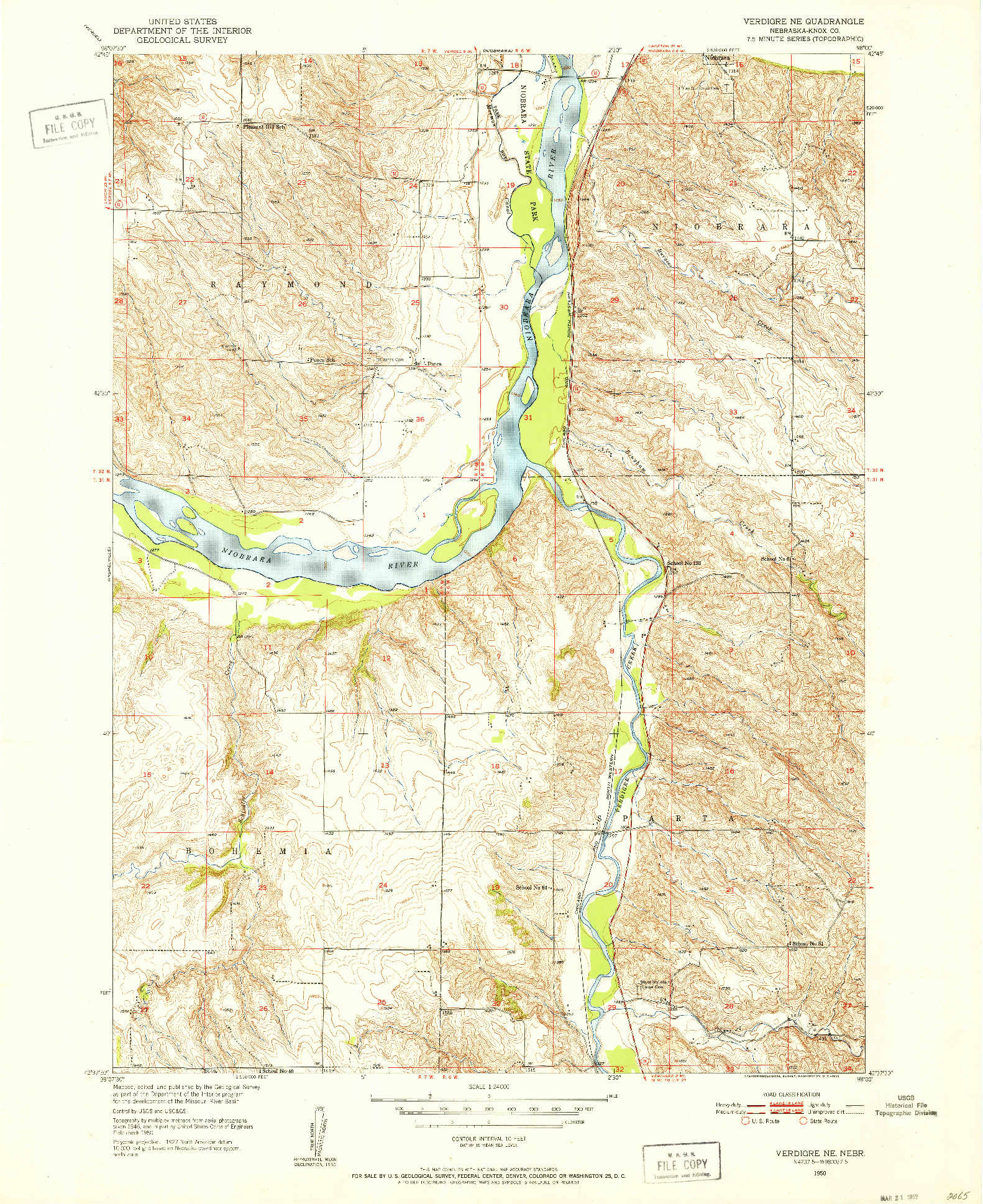 USGS 1:24000-SCALE QUADRANGLE FOR VERDIGRE NE, NE 1950