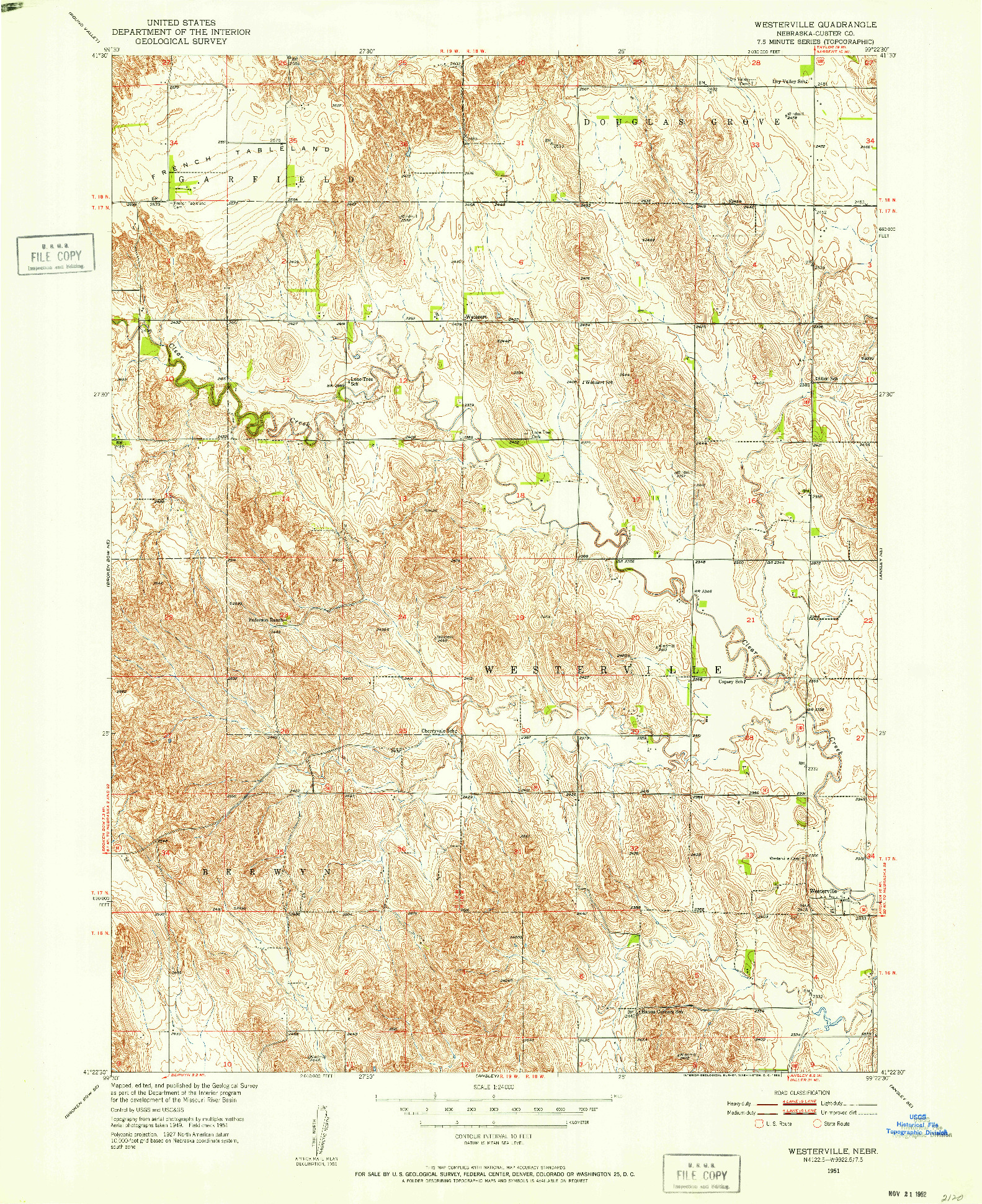 USGS 1:24000-SCALE QUADRANGLE FOR WESTERVILLE, NE 1951