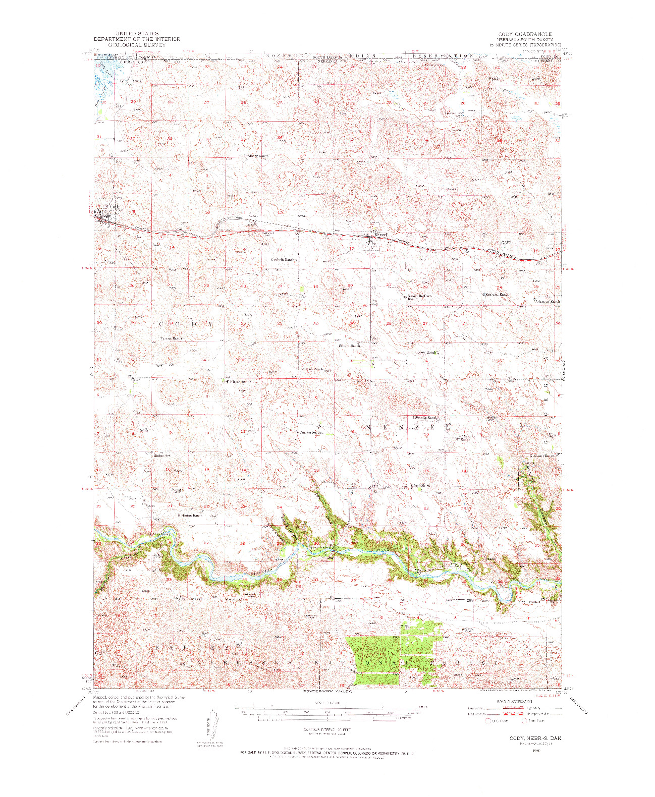 USGS 1:62500-SCALE QUADRANGLE FOR CODY, NE 1950