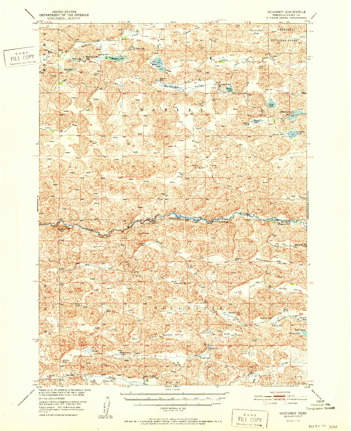 USGS 1:62500-SCALE QUADRANGLE FOR DOUGHBOY, NE 1952