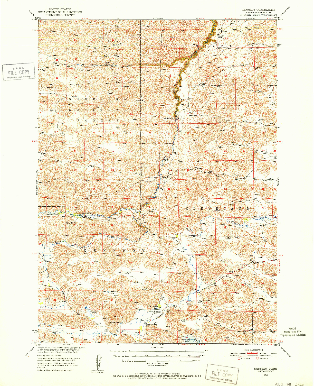 USGS 1:62500-SCALE QUADRANGLE FOR KENNEDY, NE 1950