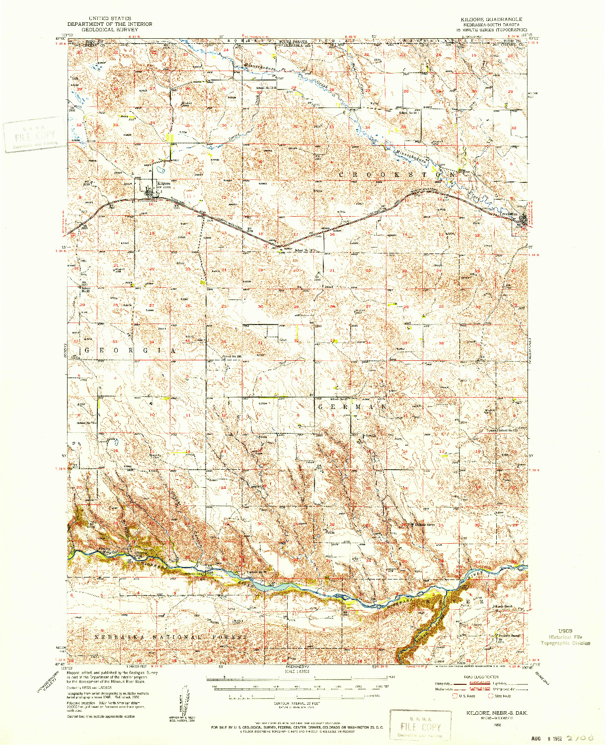 USGS 1:62500-SCALE QUADRANGLE FOR KILGORE, NE 1950