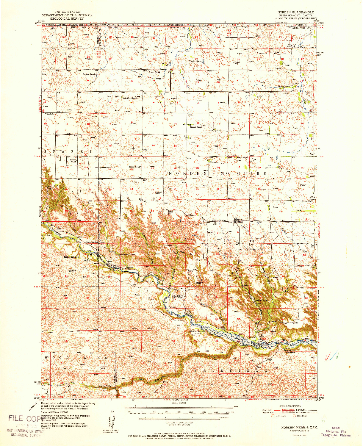 USGS 1:62500-SCALE QUADRANGLE FOR NORDEN, NE 1952