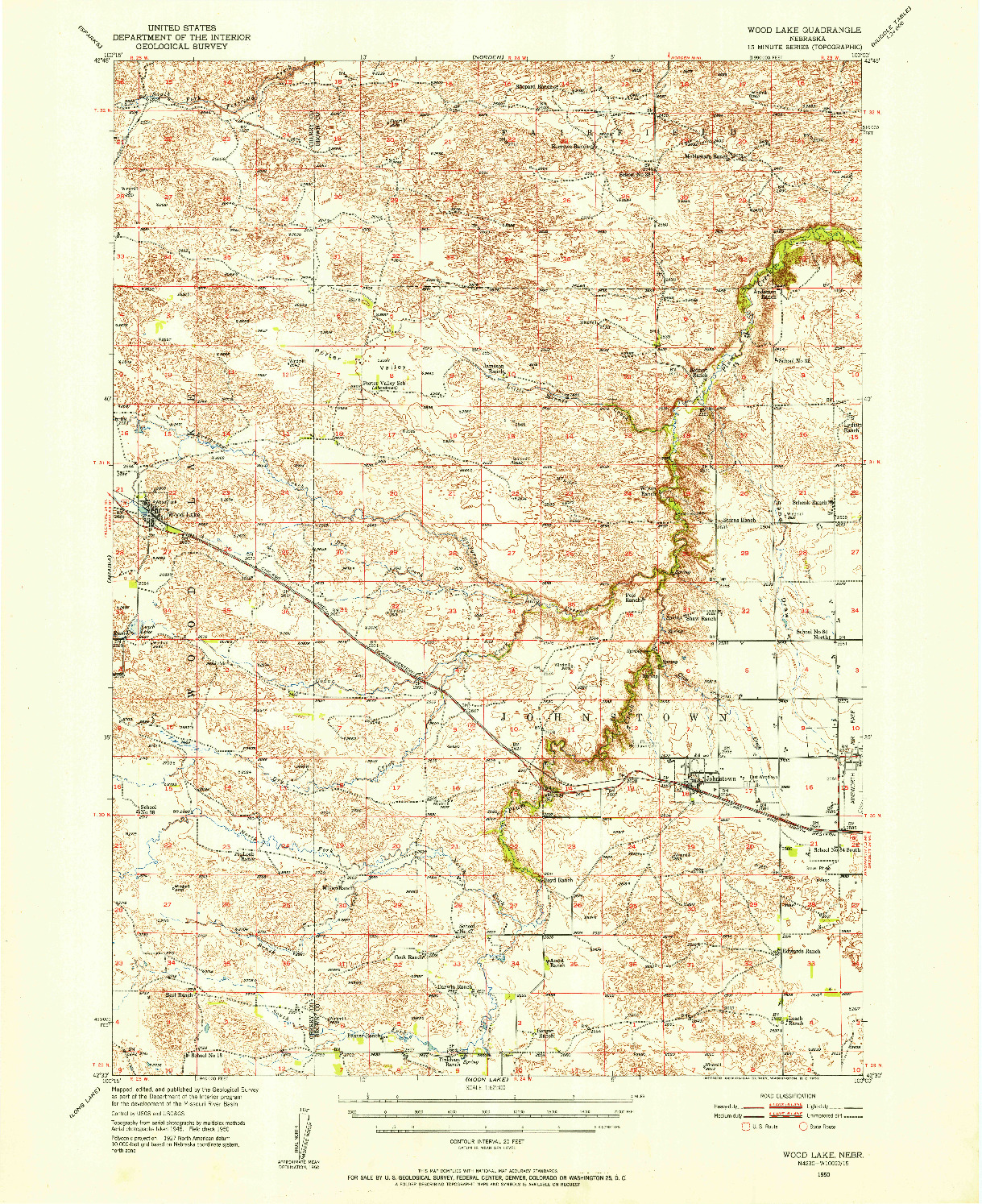 USGS 1:62500-SCALE QUADRANGLE FOR WOOD LAKE, NE 1950