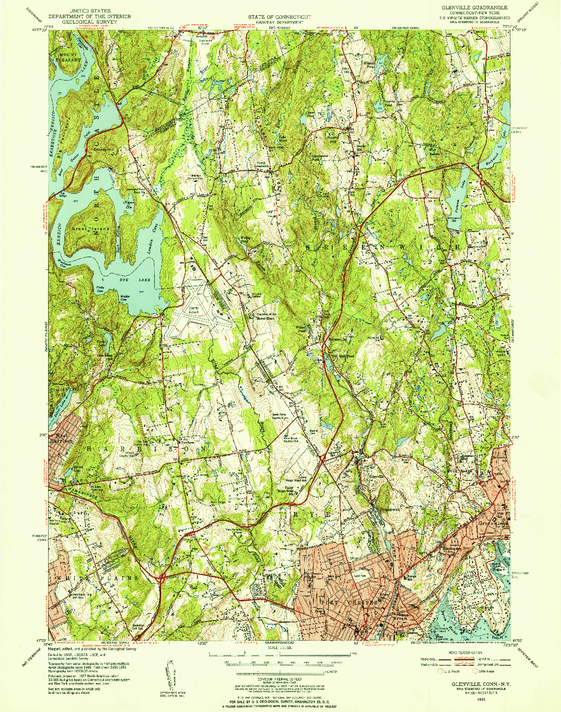 USGS 1:31680-SCALE QUADRANGLE FOR GLENVILLE, CT 1951