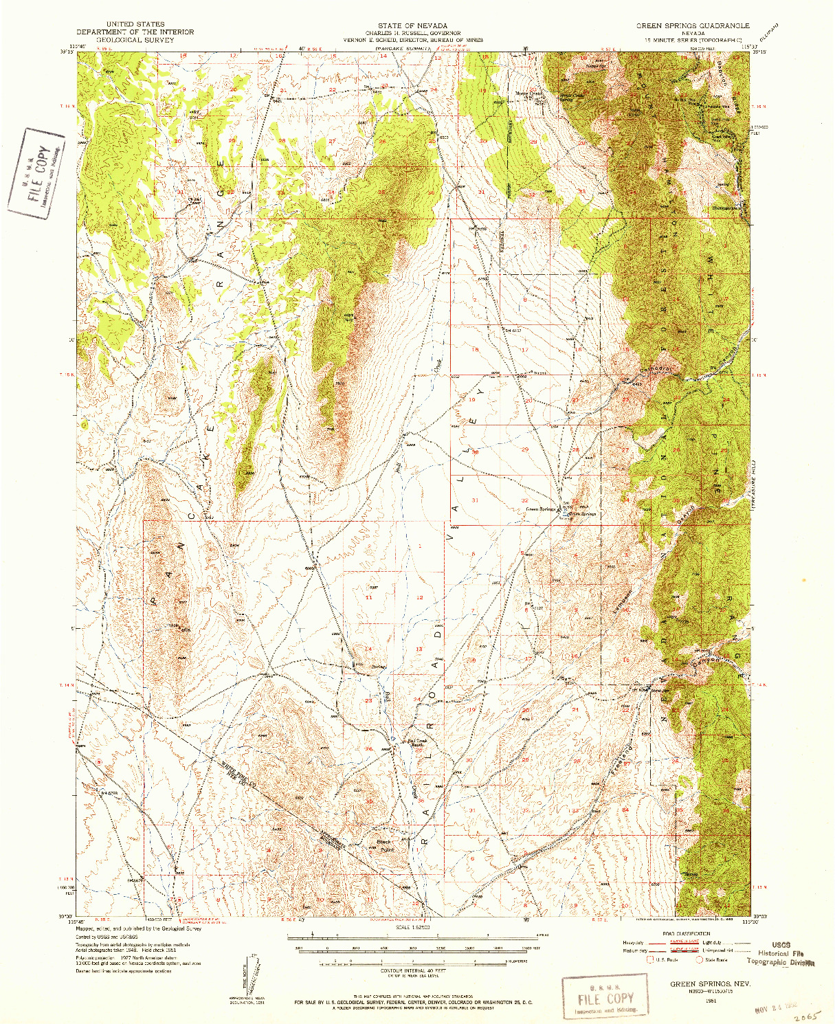 USGS 1:62500-SCALE QUADRANGLE FOR GREEN SPRINGS, NV 1951