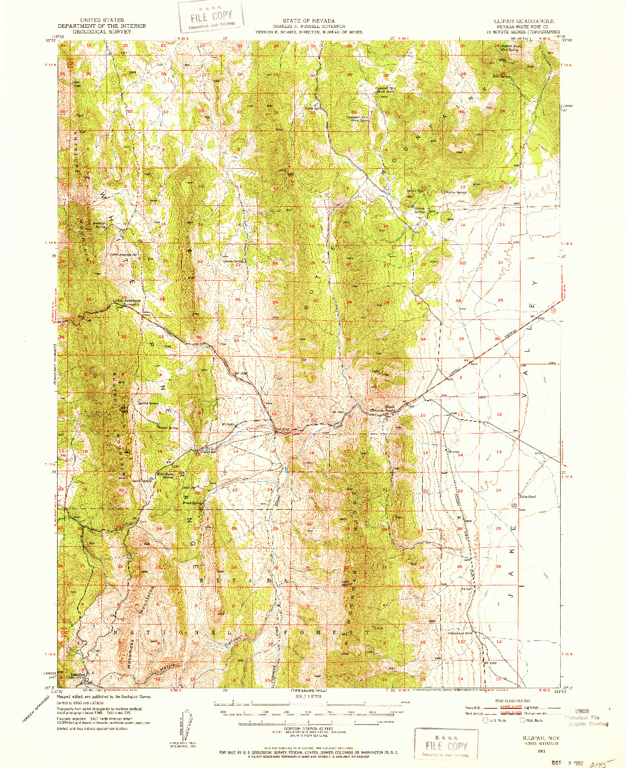 USGS 1:62500-SCALE QUADRANGLE FOR ILLIPAH, NV 1951