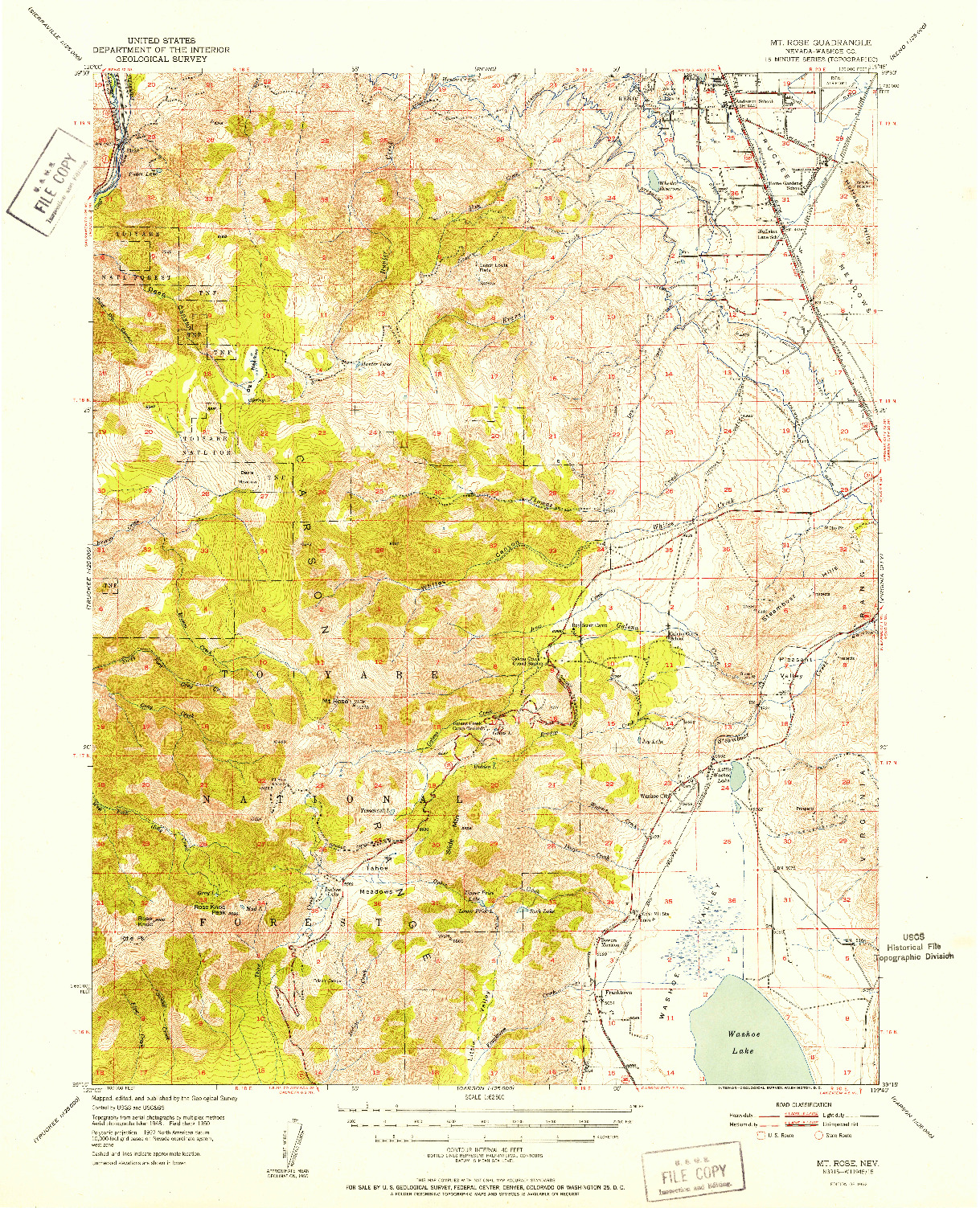 USGS 1:62500-SCALE QUADRANGLE FOR MT. ROSE, NV 1952