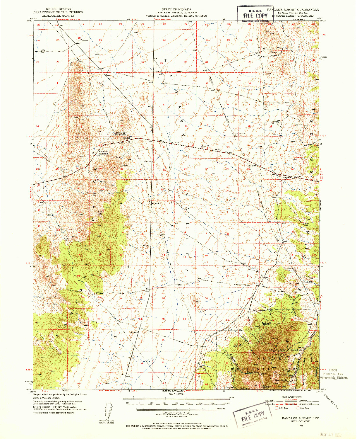 USGS 1:62500-SCALE QUADRANGLE FOR PANCAKE SUMMIT, NV 1951