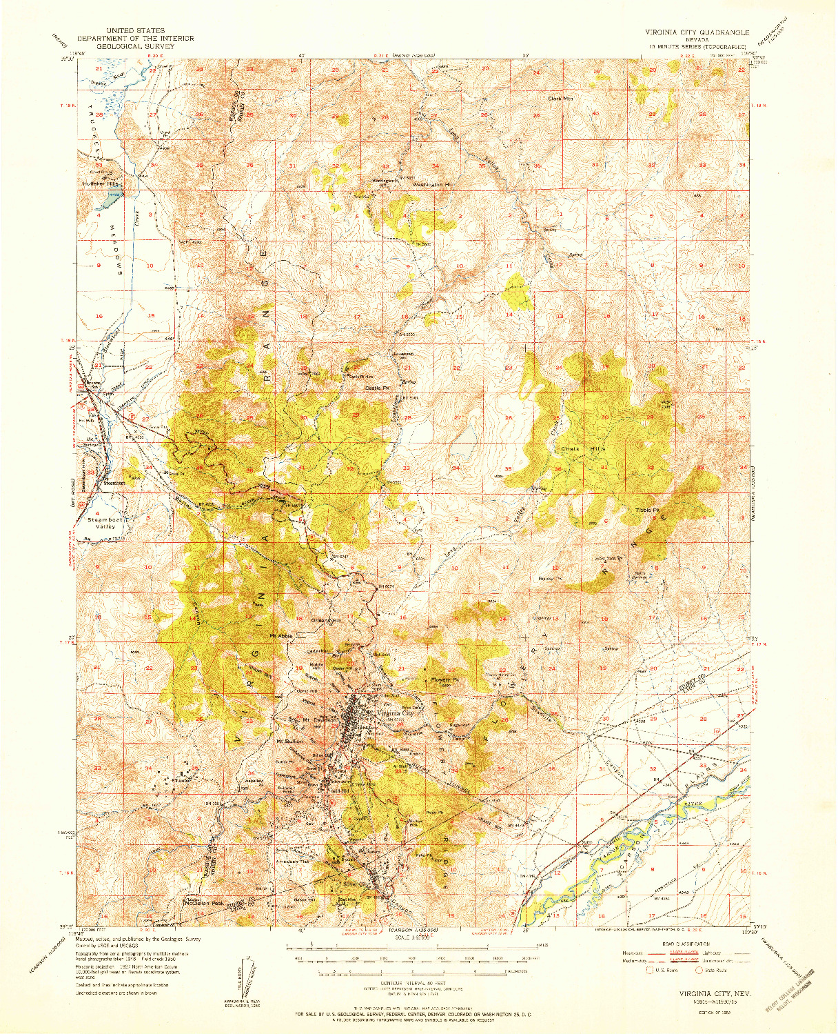 USGS 1:62500-SCALE QUADRANGLE FOR VIRGINIA CITY, NV 1952