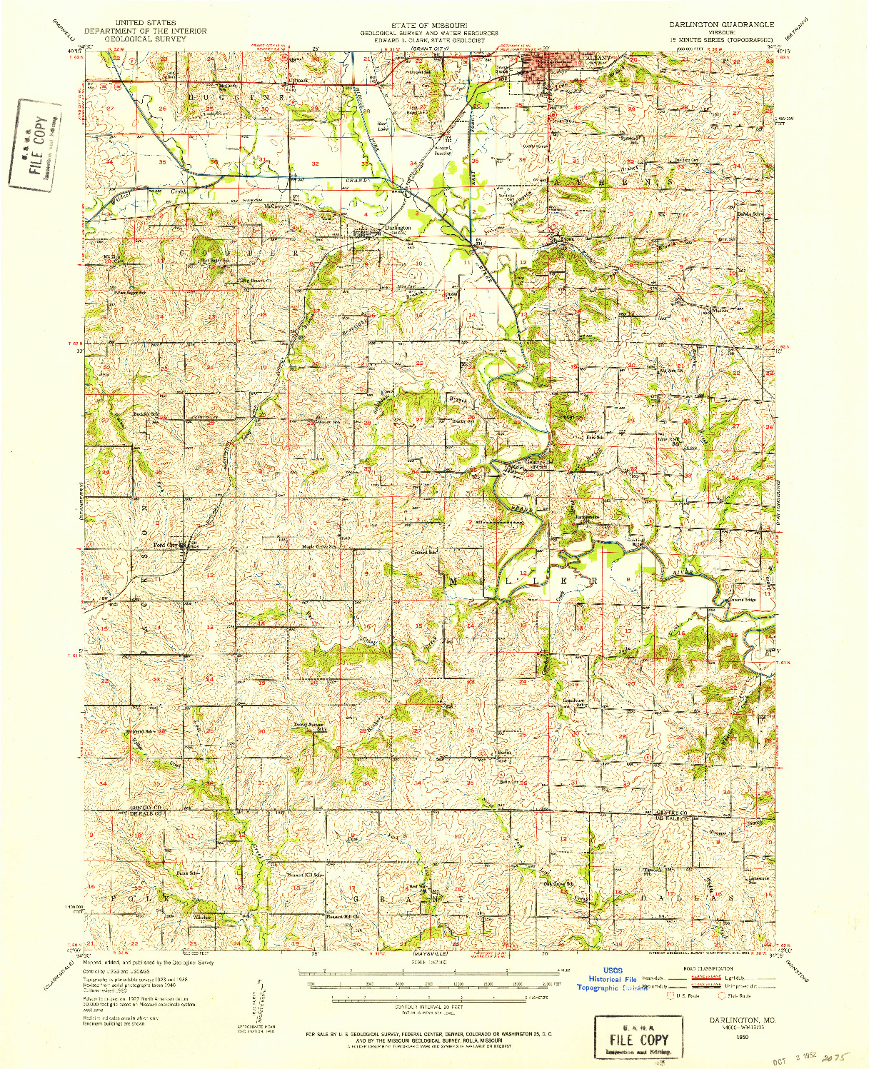 USGS 1:62500-SCALE QUADRANGLE FOR DARLINGTON, MO 1950