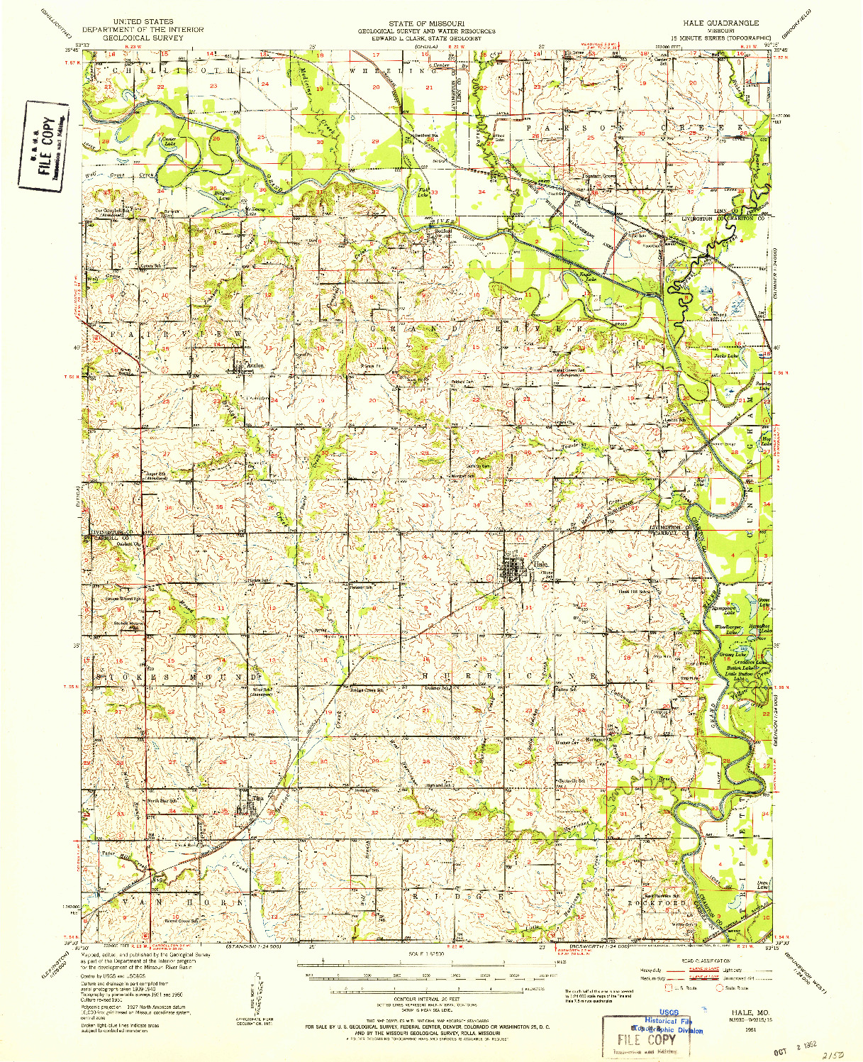 USGS 1:62500-SCALE QUADRANGLE FOR HALE, MO 1951