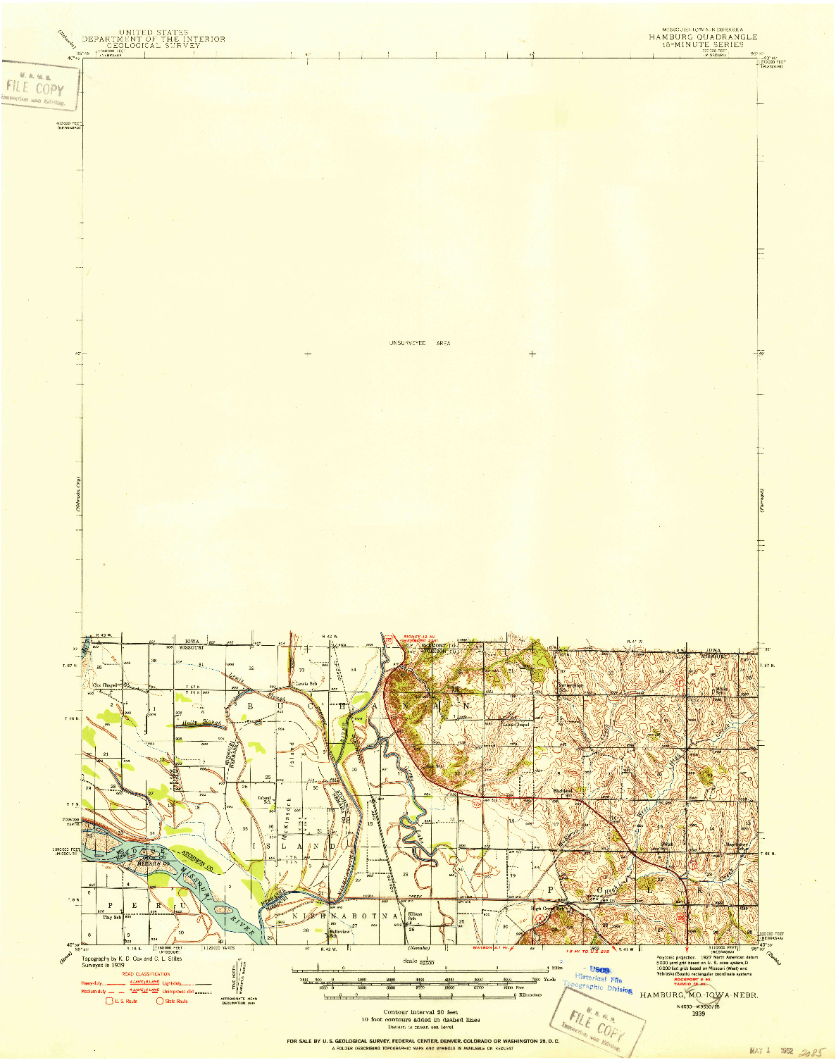 USGS 1:62500-SCALE QUADRANGLE FOR HAMBURG, MO 1939