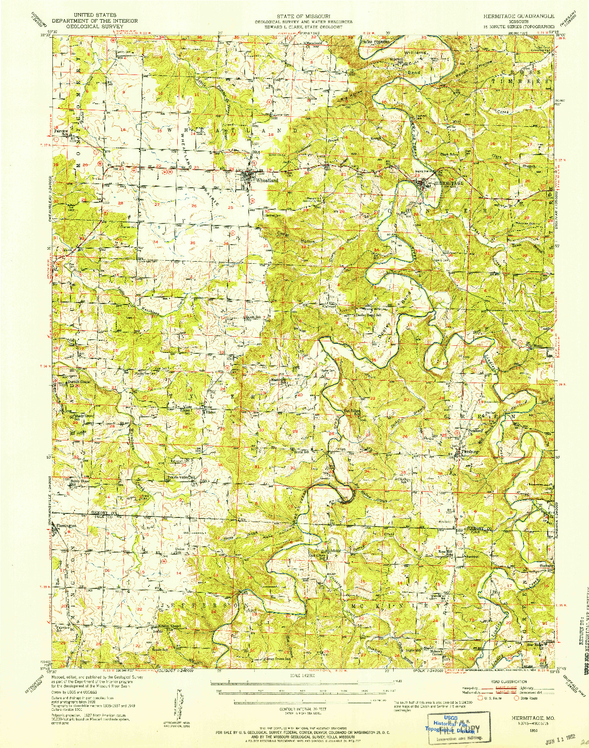 USGS 1:62500-SCALE QUADRANGLE FOR HERMITAGE, MO 1951