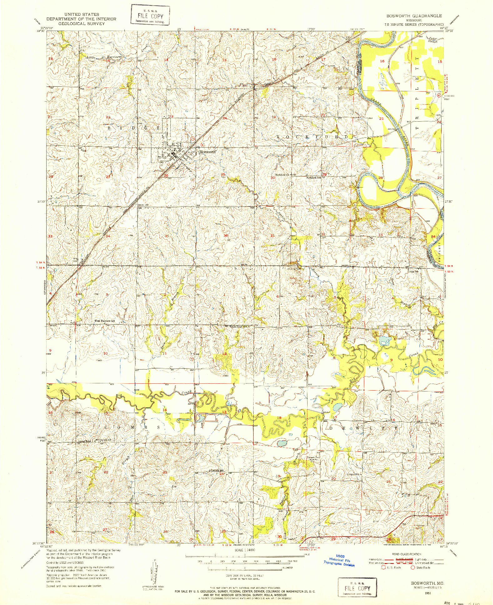 USGS 1:24000-SCALE QUADRANGLE FOR BOSWORTH, MO 1951