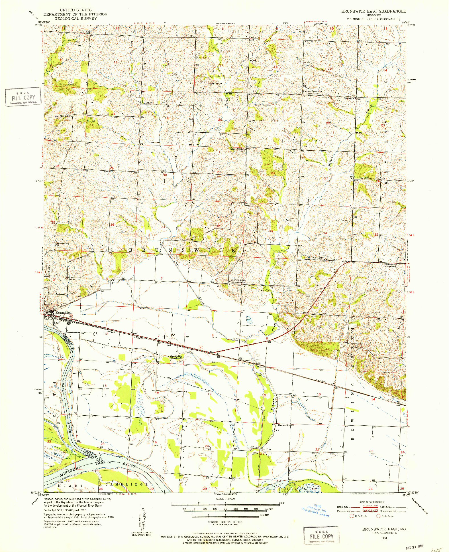 USGS 1:24000-SCALE QUADRANGLE FOR BRUNSWICK EAST, MO 1951