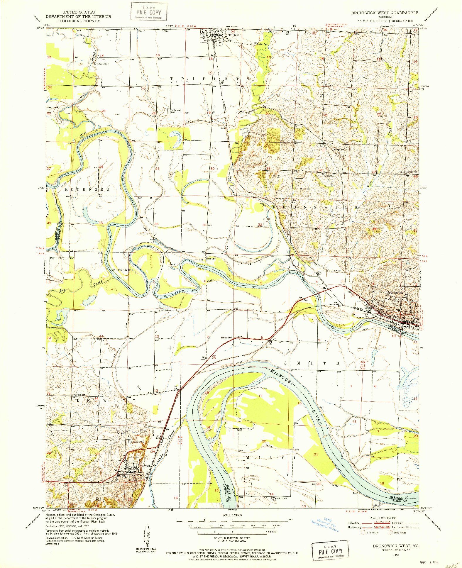USGS 1:24000-SCALE QUADRANGLE FOR BRUNSWICK WEST, MO 1951