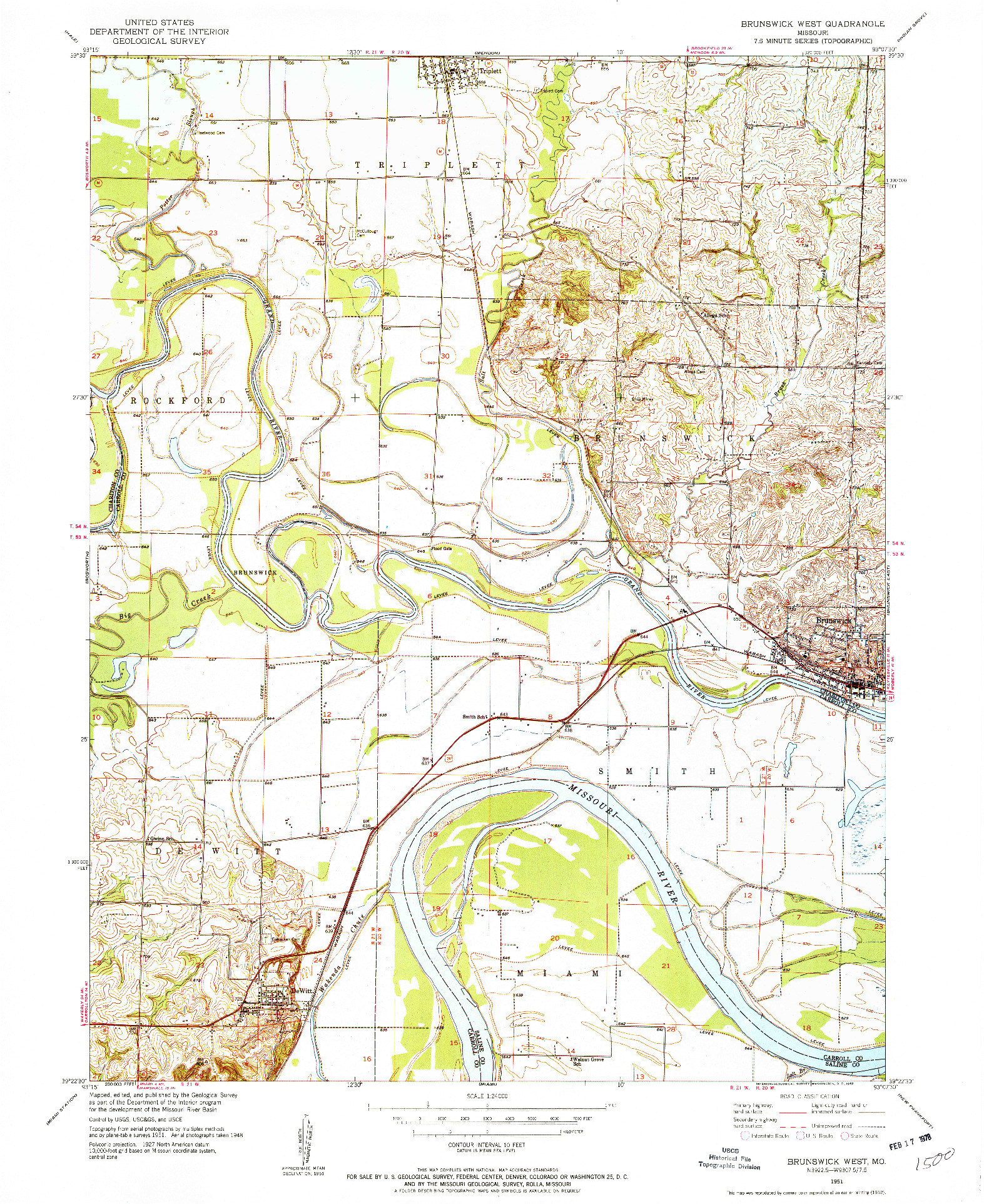 USGS 1:24000-SCALE QUADRANGLE FOR BRUNSWICK WEST, MO 1951