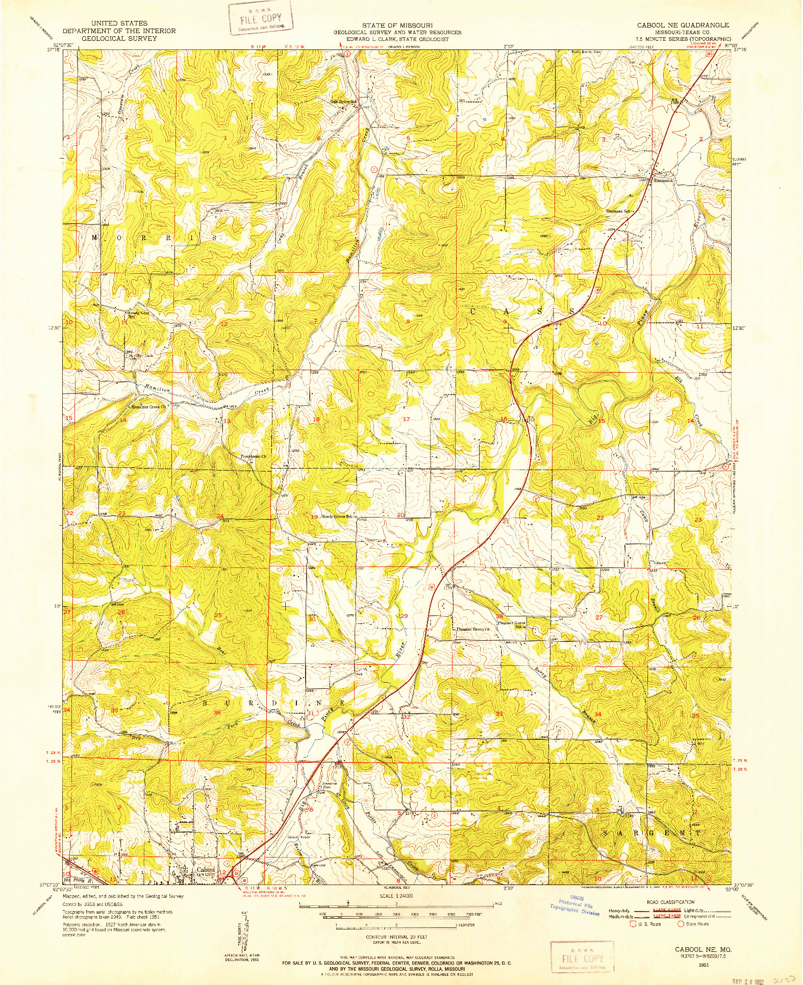 USGS 1:24000-SCALE QUADRANGLE FOR CABOOL NE, MO 1951