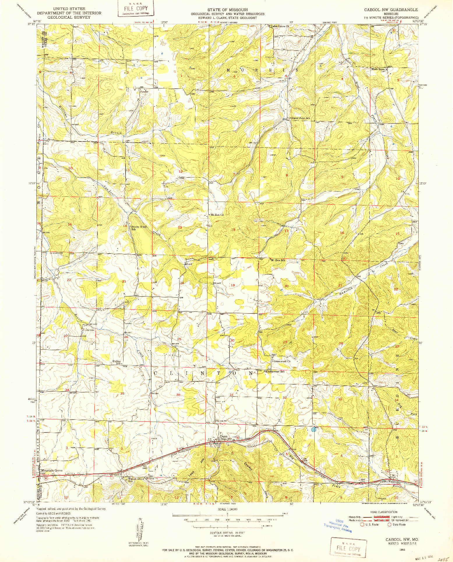 USGS 1:24000-SCALE QUADRANGLE FOR CABOOL NW, MO 1951