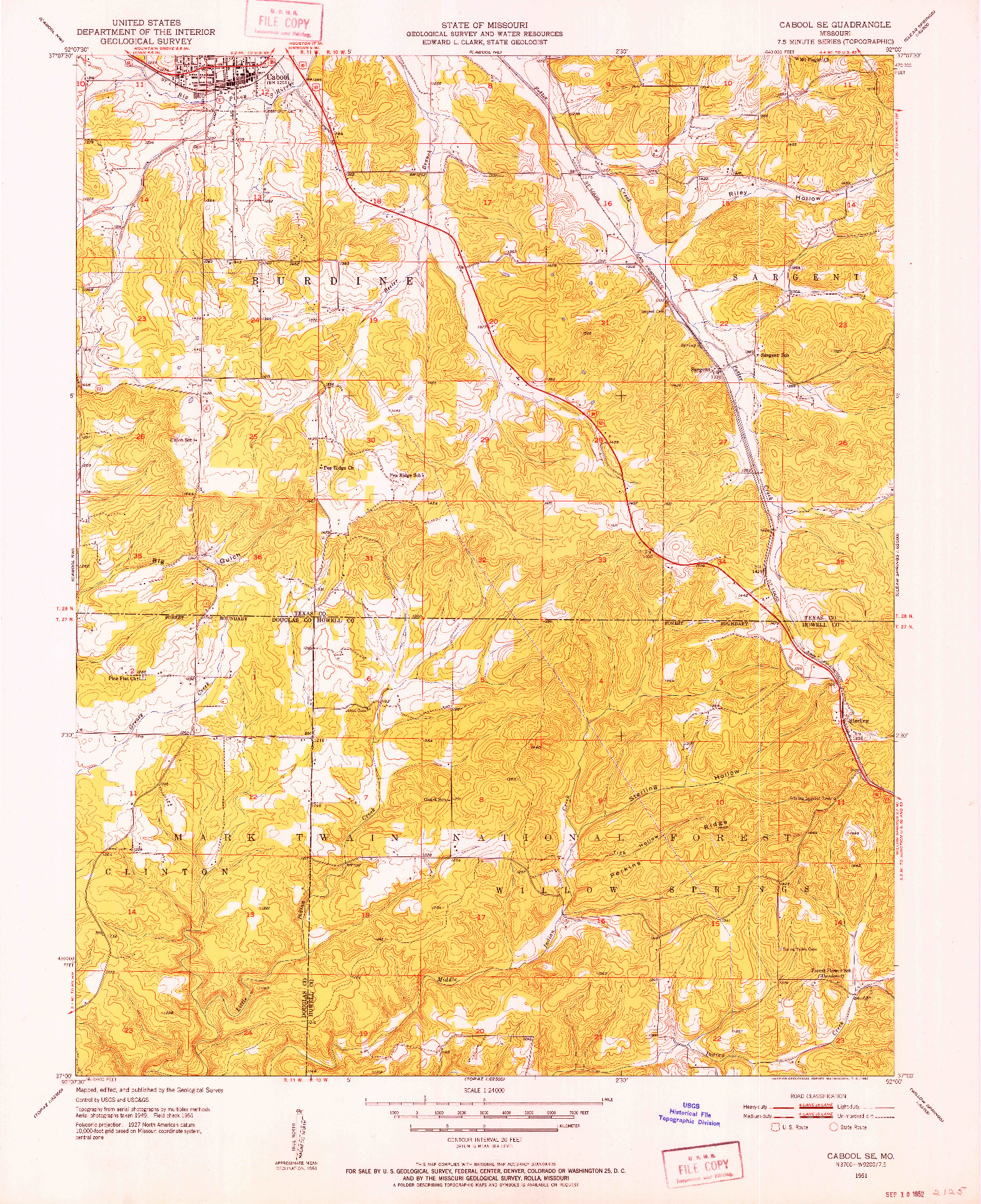USGS 1:24000-SCALE QUADRANGLE FOR CABOOL SE, MO 1951