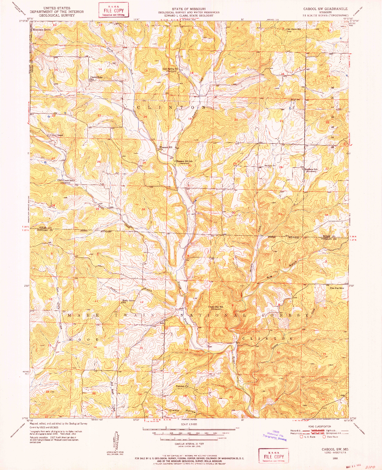 USGS 1:24000-SCALE QUADRANGLE FOR CABOOL SW, MO 1950