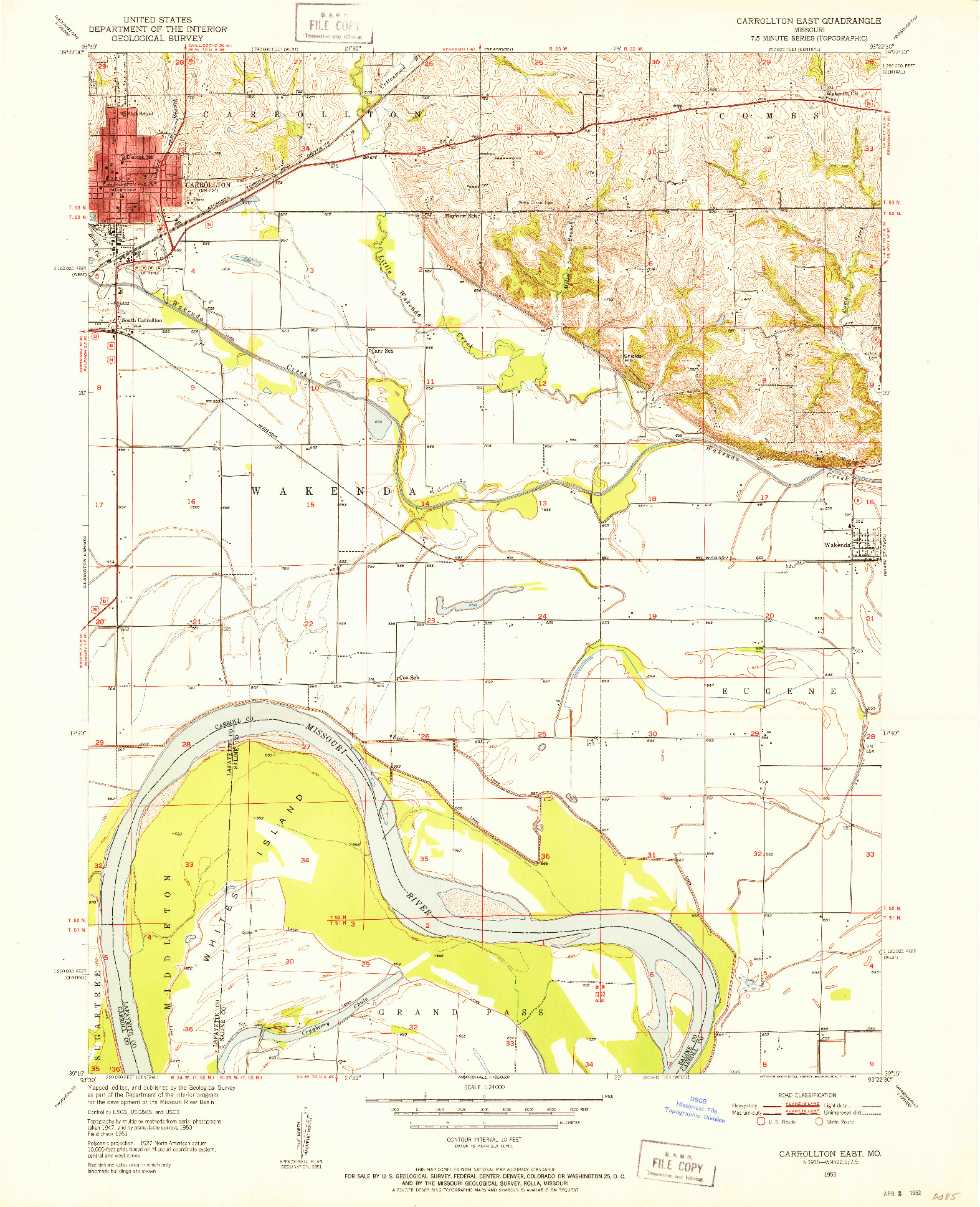 USGS 1:24000-SCALE QUADRANGLE FOR CARROLLTON EAST, MO 1951