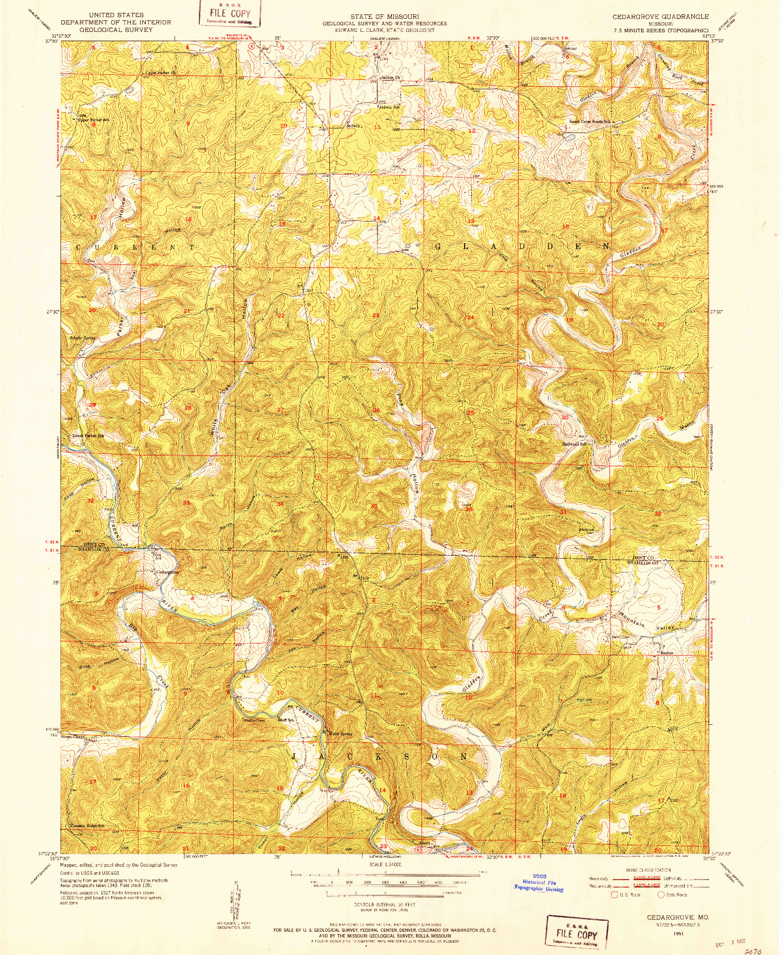 USGS 1:24000-SCALE QUADRANGLE FOR CEDARGROVE, MO 1951