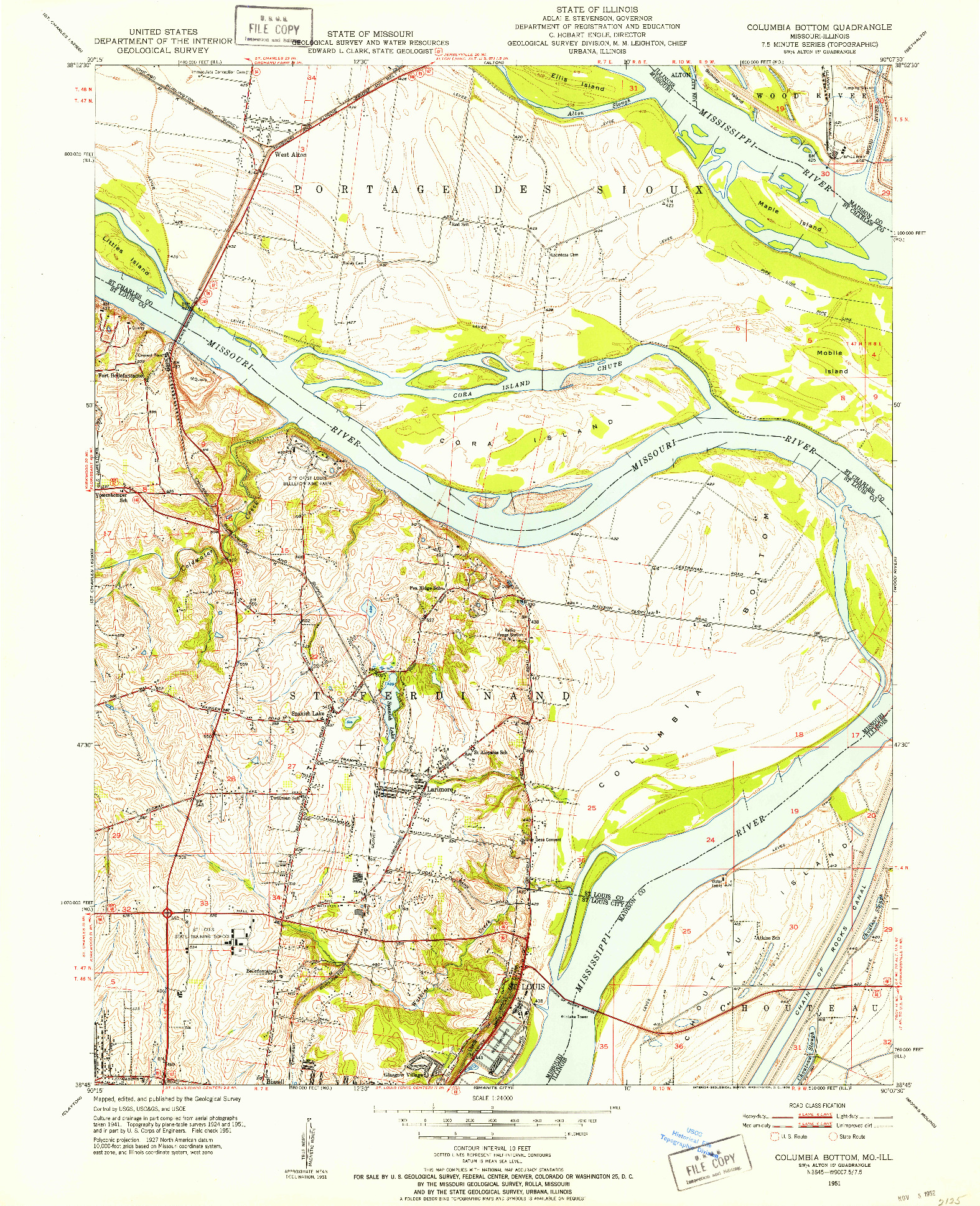 USGS 1:24000-SCALE QUADRANGLE FOR COLUMBIA BOTTOM, MO 1951