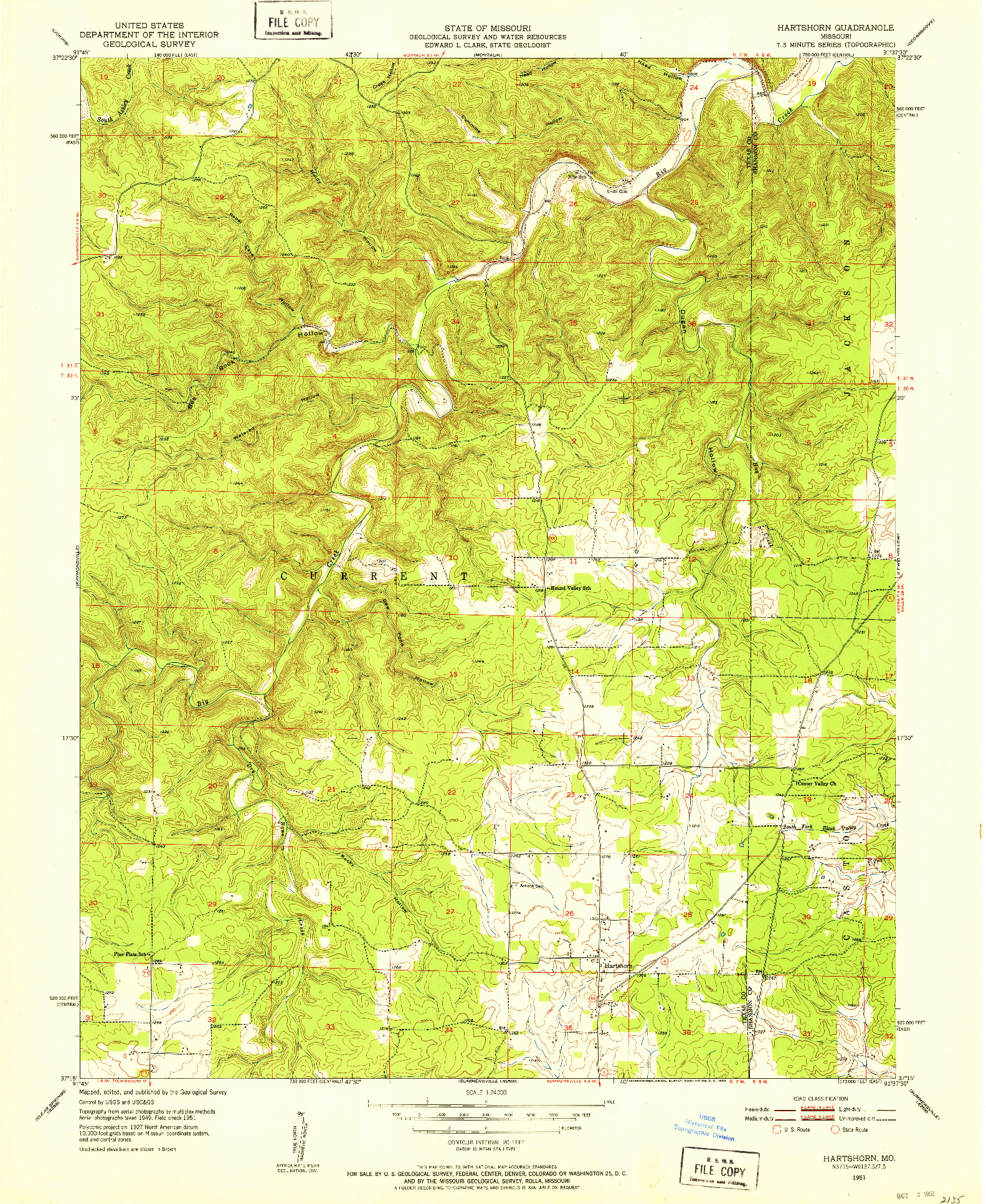 USGS 1:24000-SCALE QUADRANGLE FOR HARTSHORN, MO 1951