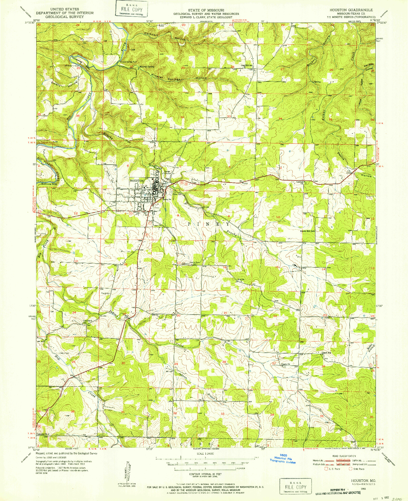 USGS 1:24000-SCALE QUADRANGLE FOR HOUSTON, MO 1951