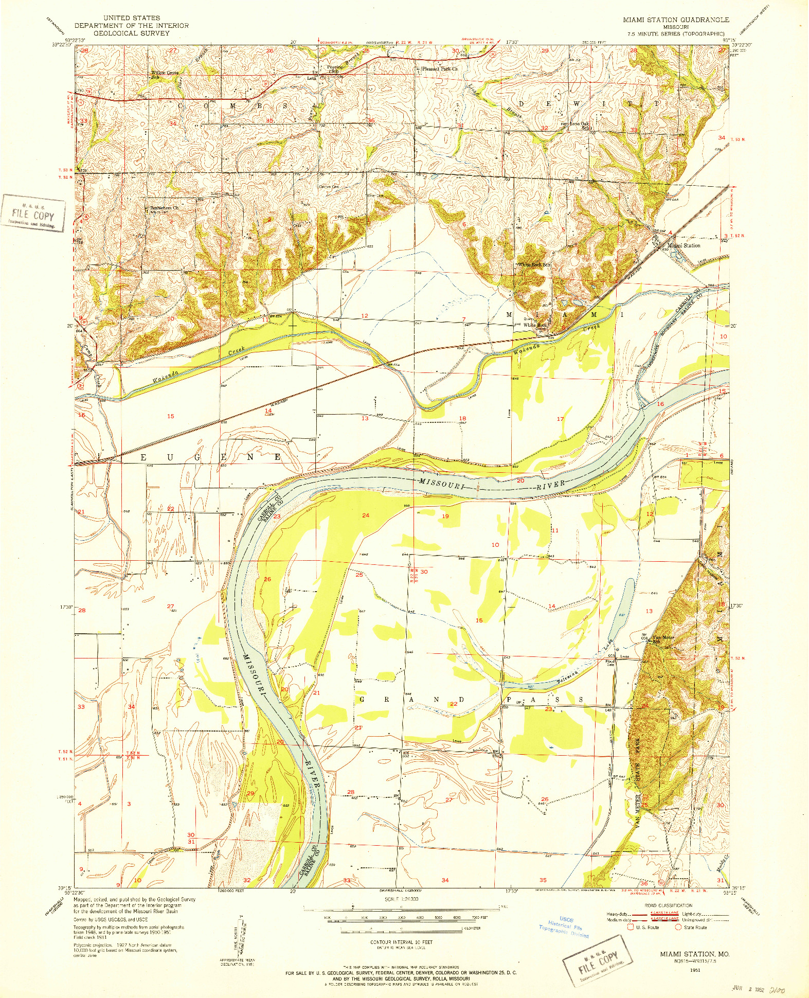 USGS 1:24000-SCALE QUADRANGLE FOR MIAMI STATION, MO 1951