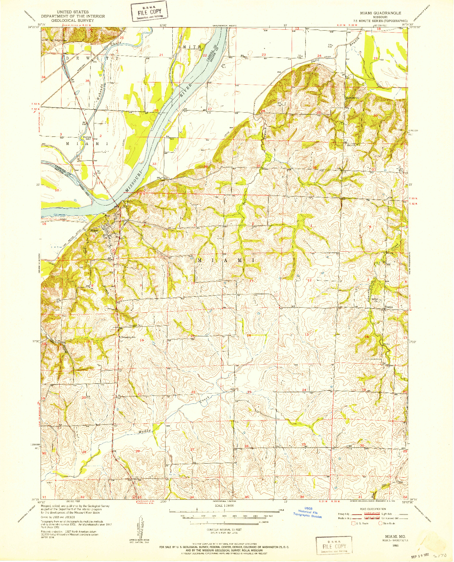 USGS 1:24000-SCALE QUADRANGLE FOR MIAMI, MO 1951